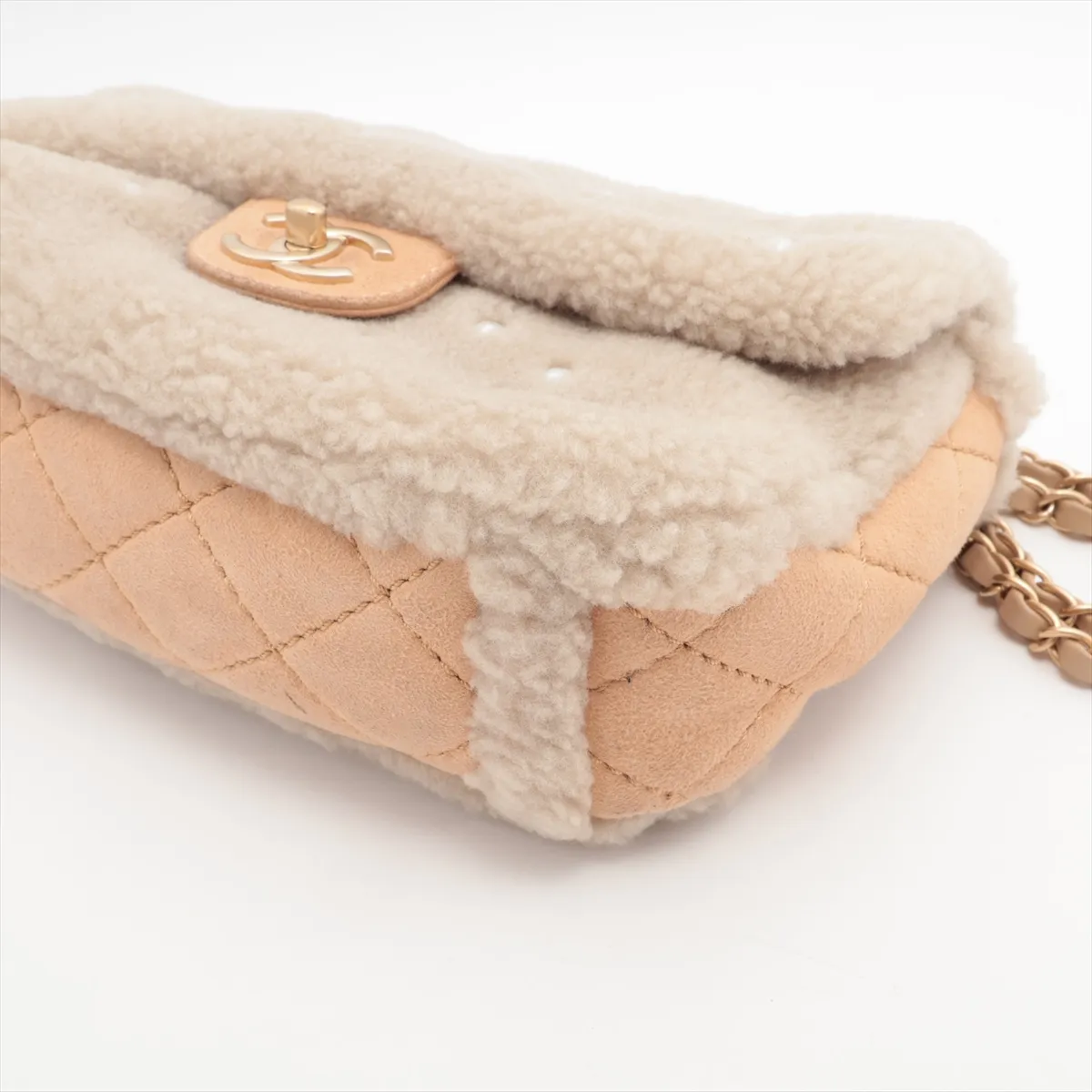 Cocomark Mouton Single Flap Double Chain Bag Pearl Beige Gold Hardware 20192819 20s — view 3