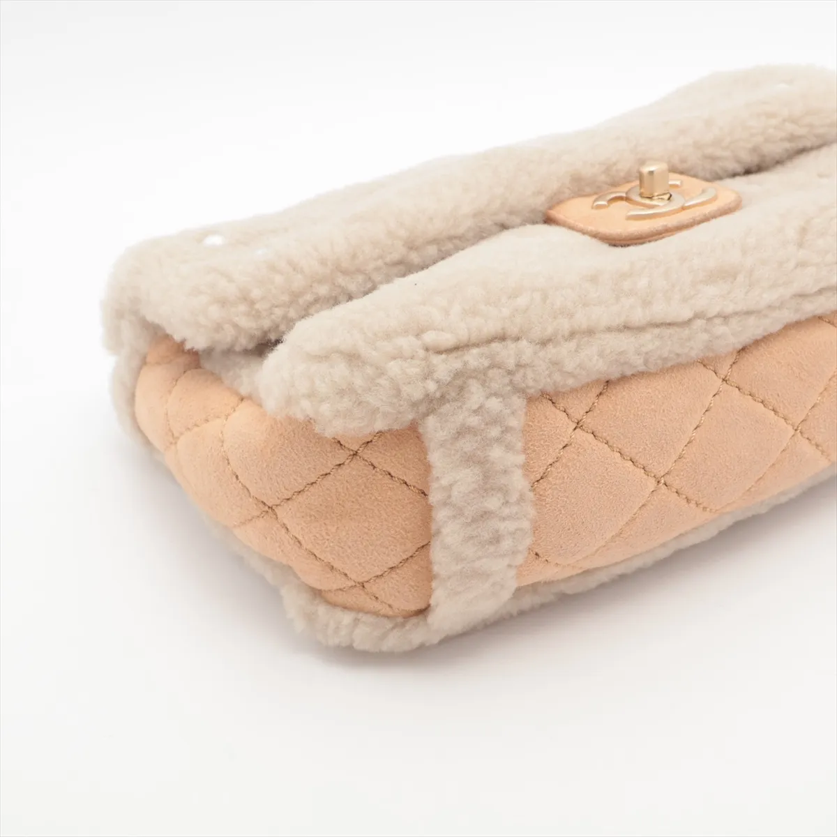 Cocomark Mouton Single Flap Double Chain Bag Pearl Beige Gold Hardware 20192819 20s — view 4