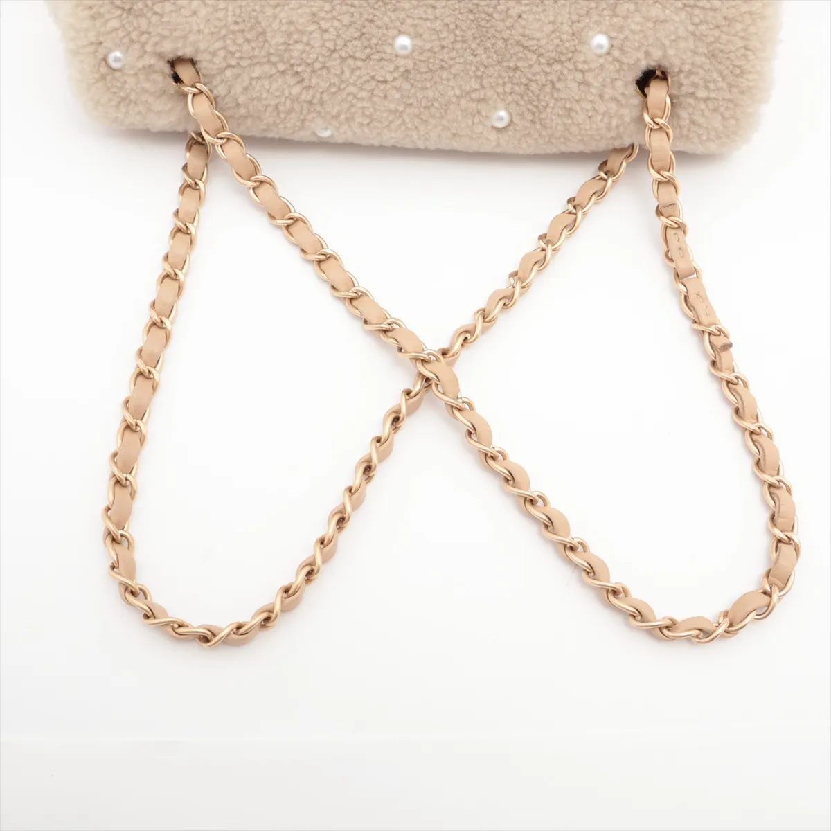Cocomark Mouton Single Flap Double Chain Bag Pearl Beige Gold Hardware 20192819 20s — view 5