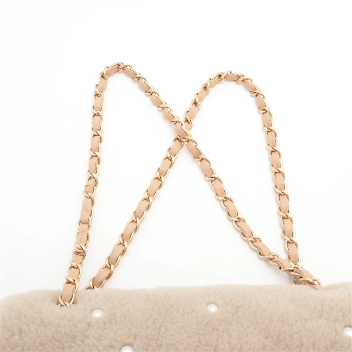 Cocomark Mouton Single Flap Double Chain Bag Pearl Beige Gold Hardware 20192819 20s — view 6