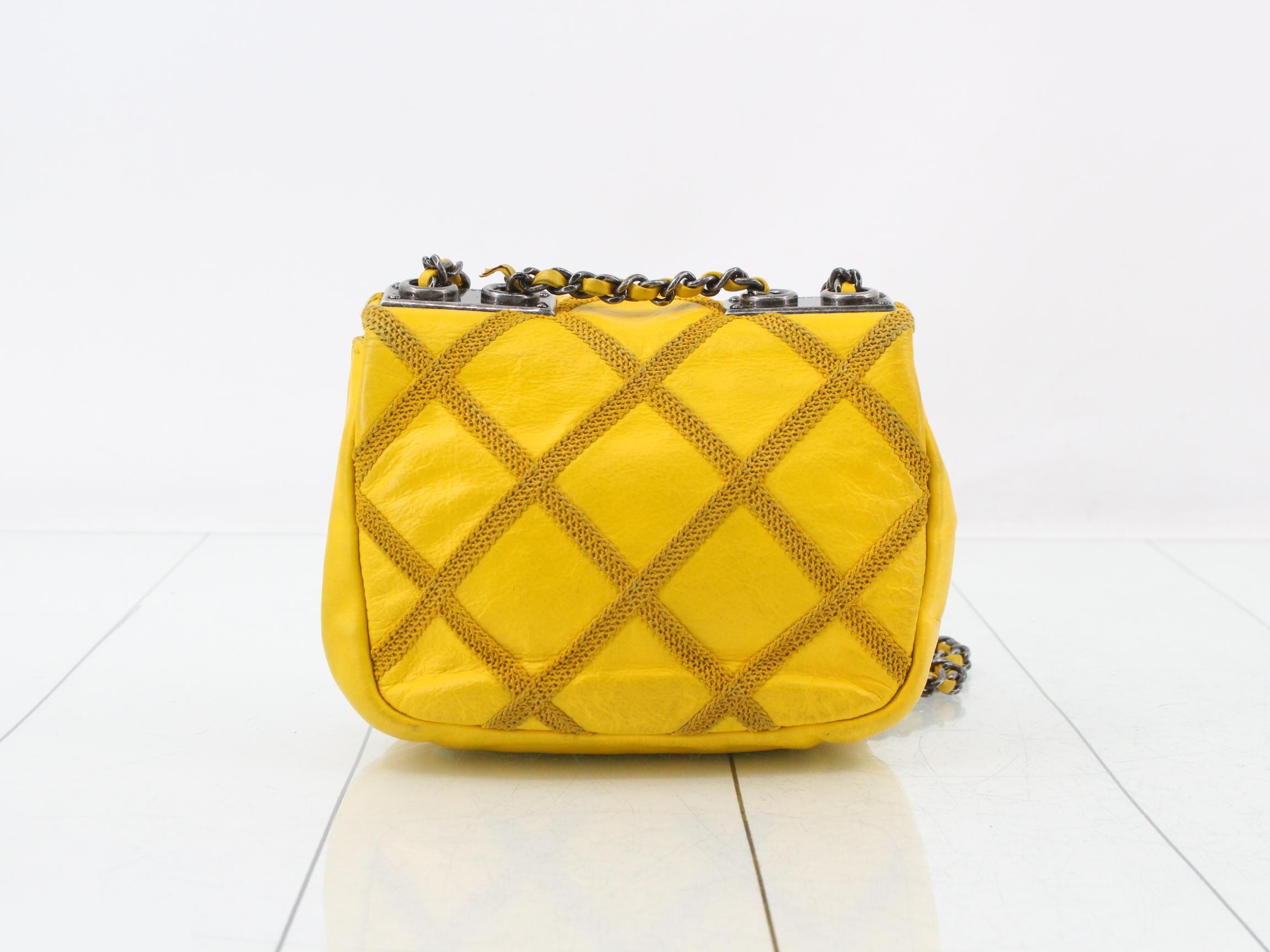 Wild Stitch Leather Double Chain Shoulder Bag, Yellow — view 2