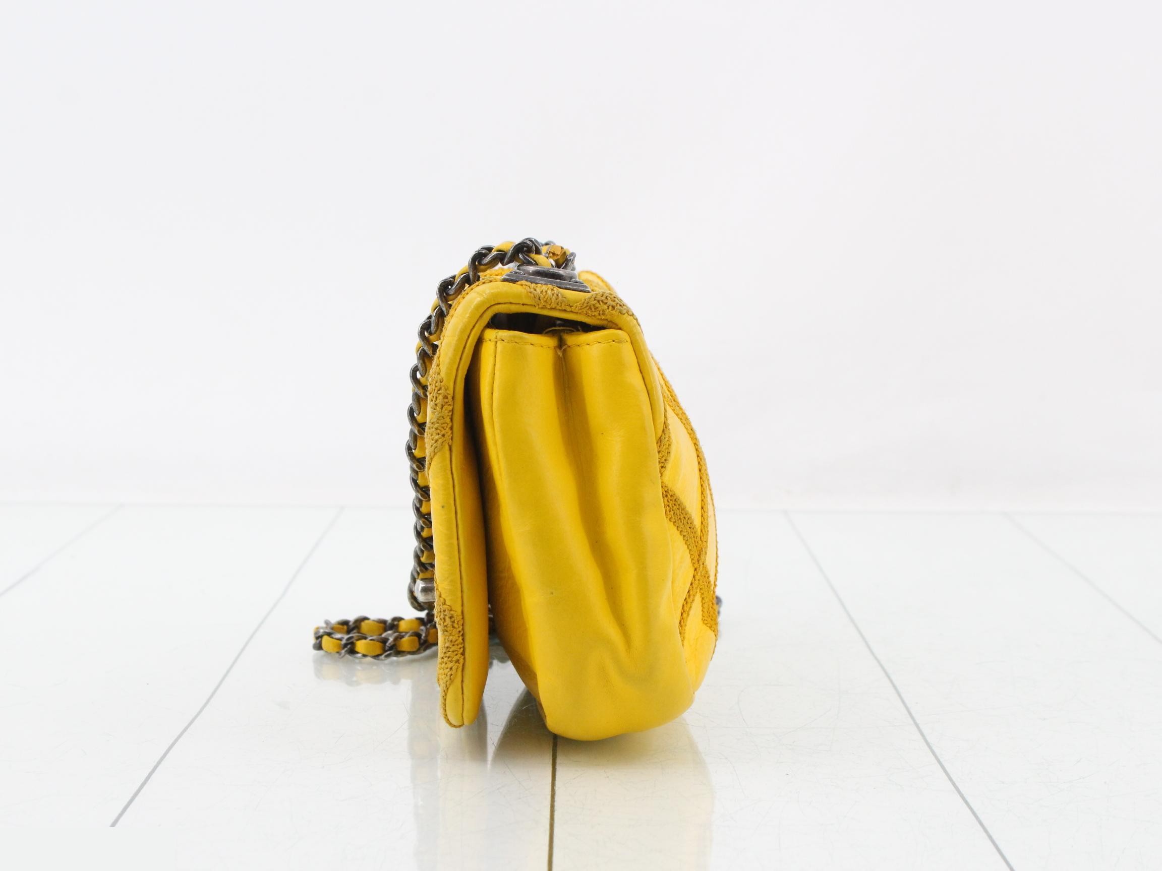 Wild Stitch Leather Double Chain Shoulder Bag, Yellow — view 3