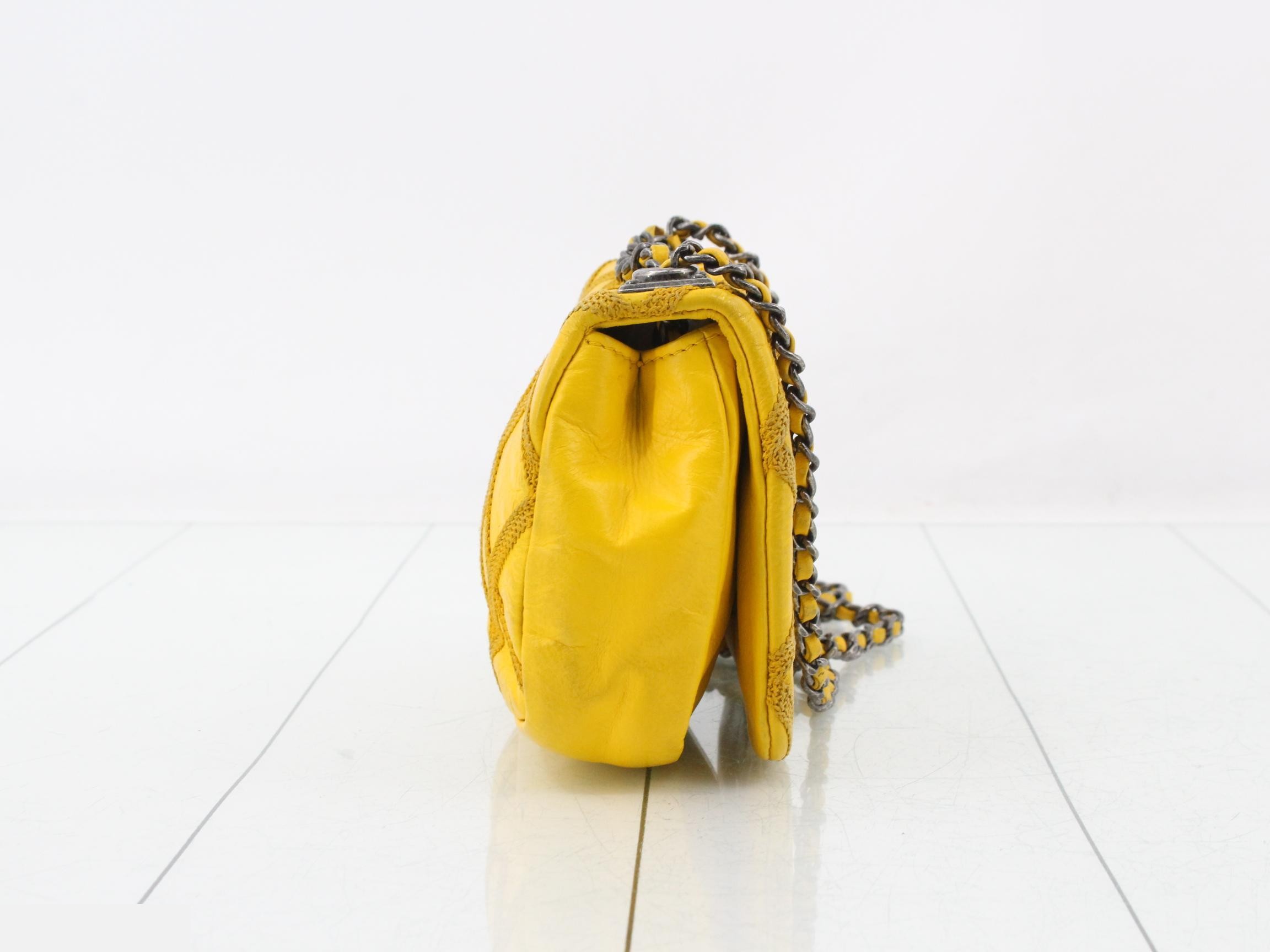 Wild Stitch Leather Double Chain Shoulder Bag, Yellow — view 4