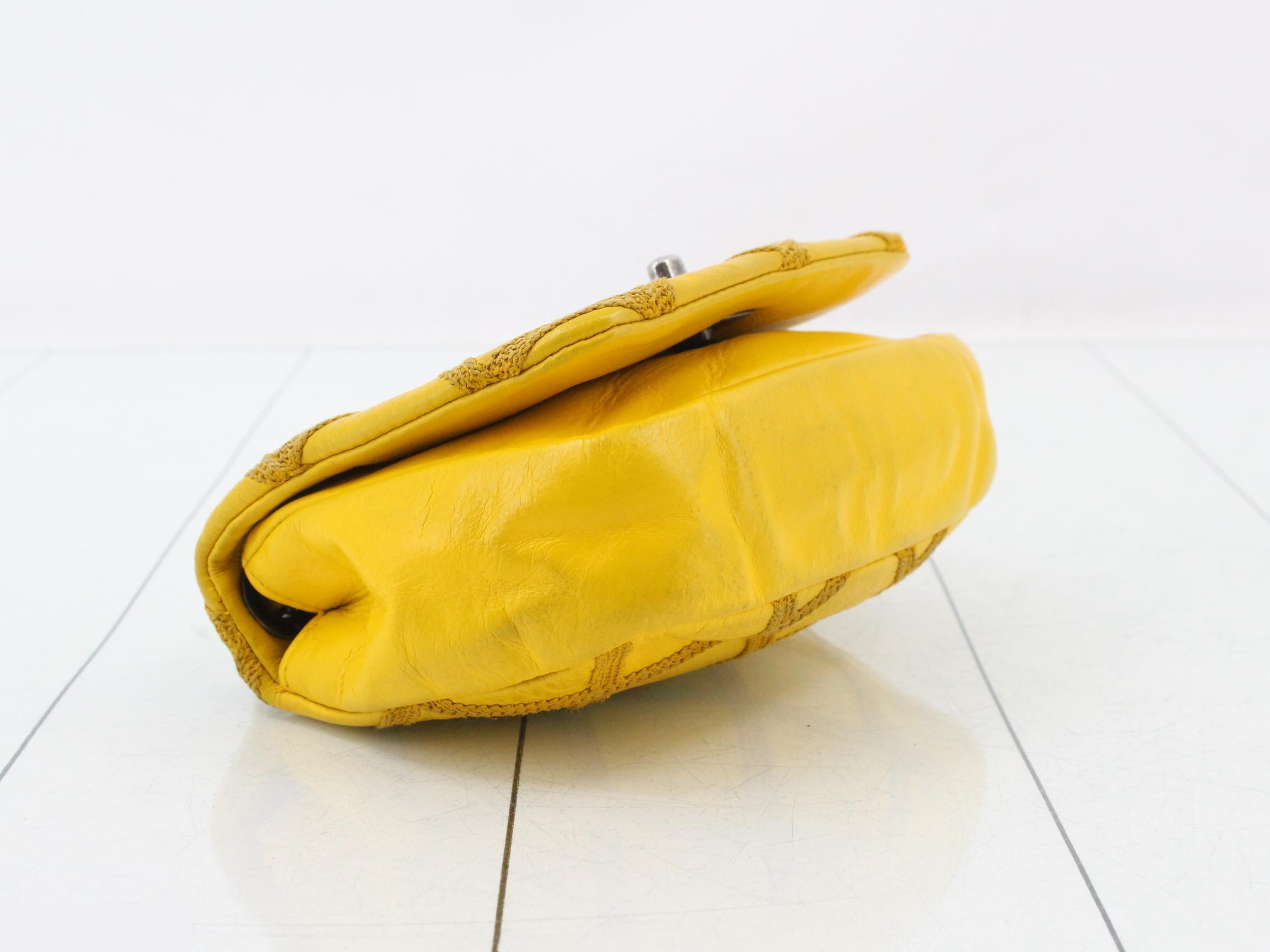 Wild Stitch Leather Double Chain Shoulder Bag, Yellow — view 5