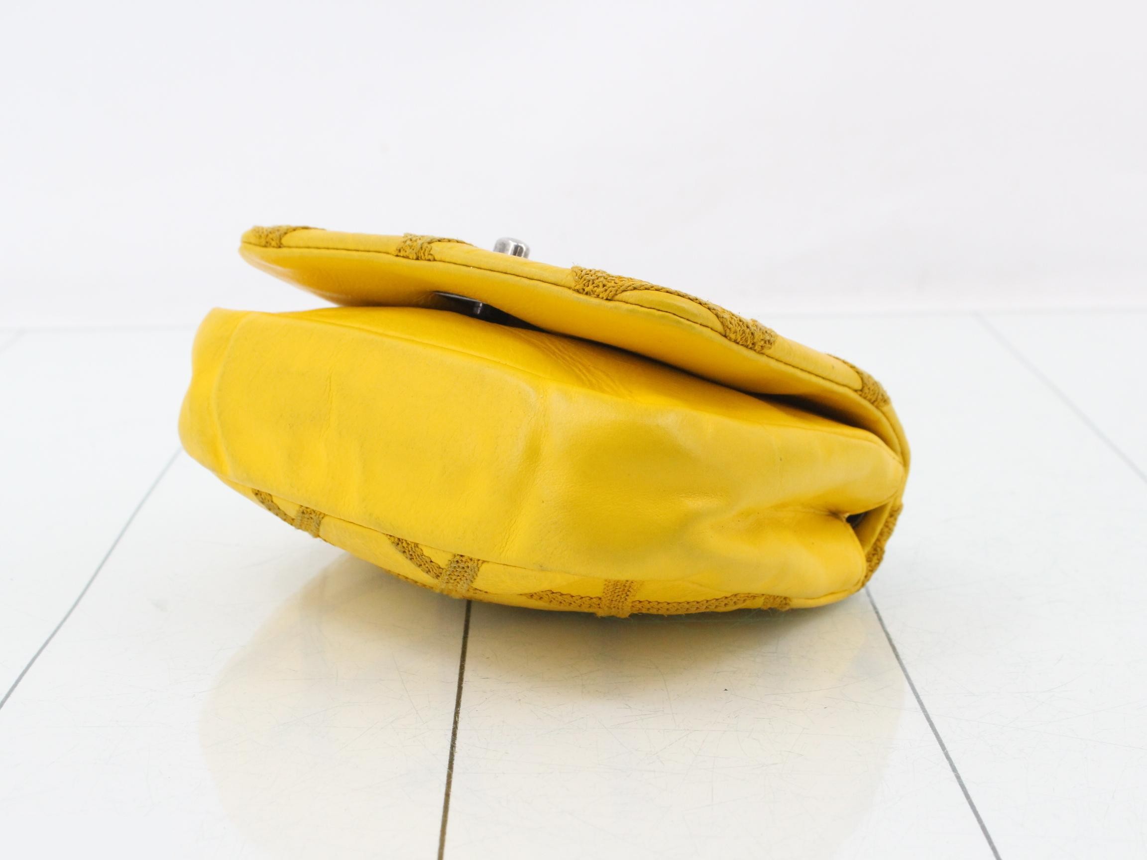 Wild Stitch Leather Double Chain Shoulder Bag, Yellow — view 6