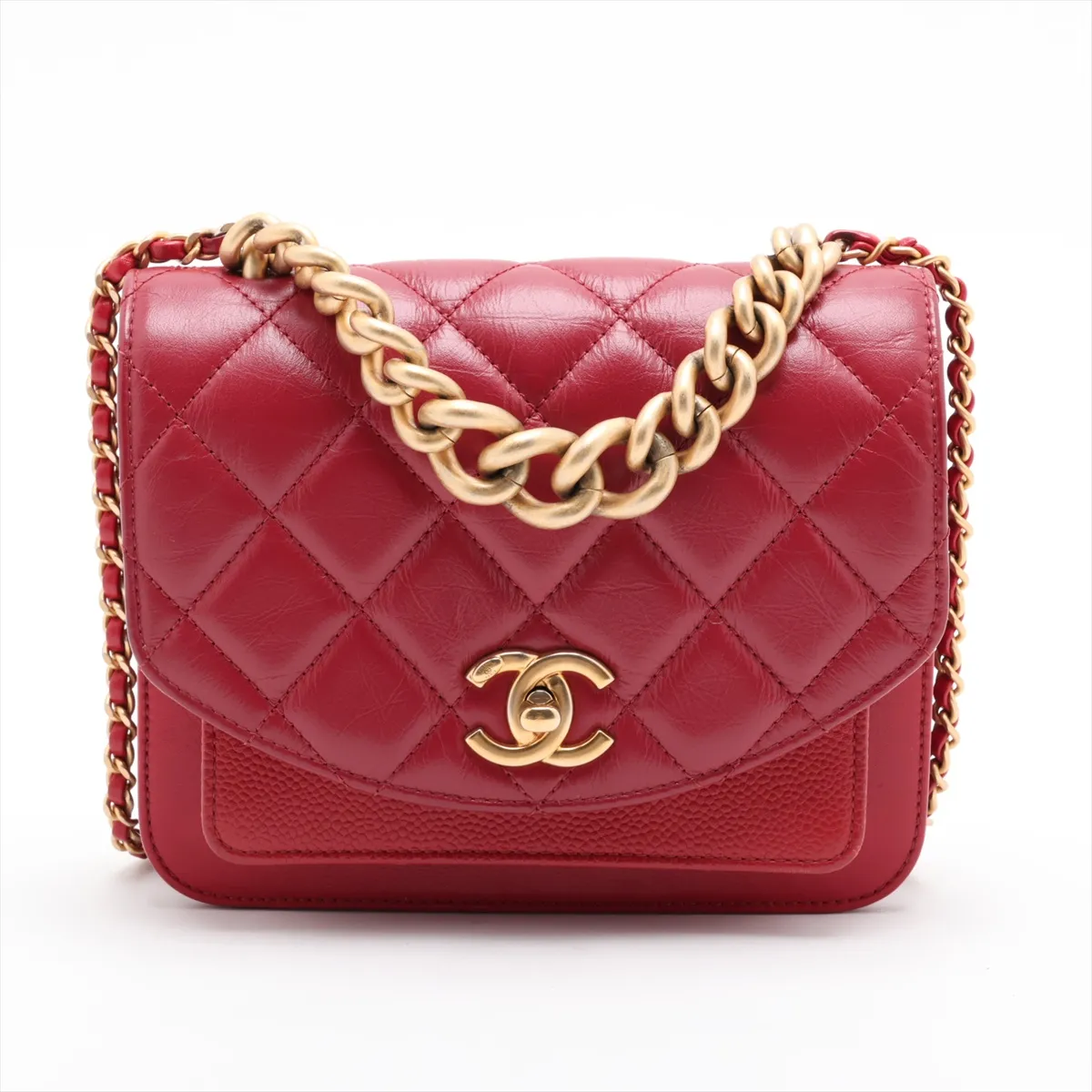 Matelassé Vintage Calfskin x Caviar Skin 2-Way Handbag, Red with Gold Hardware, 28257330, Serial Number 28