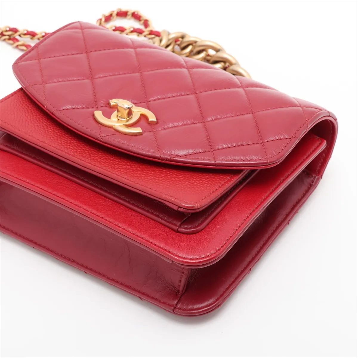 Matelassé Vintage Calfskin x Caviar Skin 2-Way Handbag, Red with Gold Hardware, 28257330, Serial Number 28 — view 3