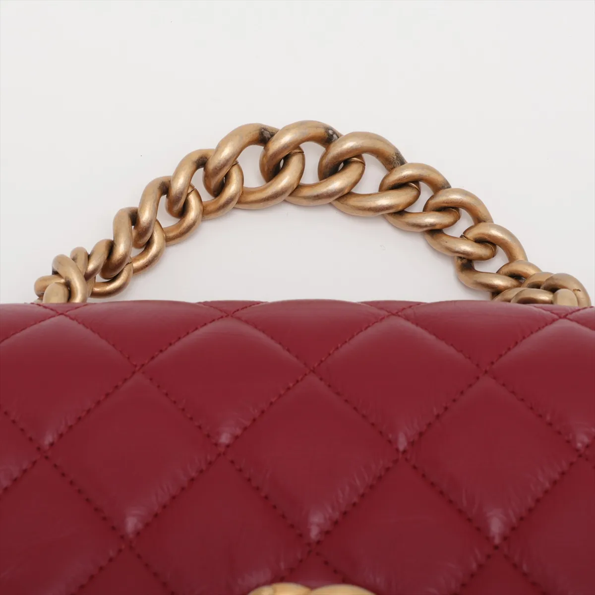 Matelassé Vintage Calfskin x Caviar Skin 2-Way Handbag, Red with Gold Hardware, 28257330, Serial Number 28 — view 6