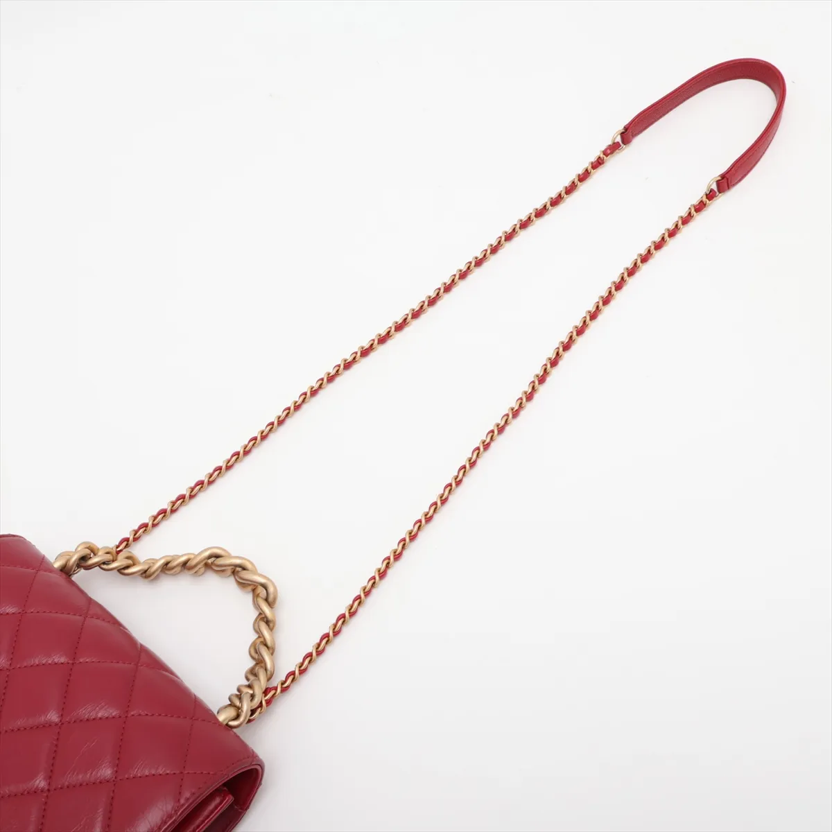Matelassé Vintage Calfskin x Caviar Skin 2-Way Handbag, Red with Gold Hardware, 28257330, Serial Number 28 — view 7