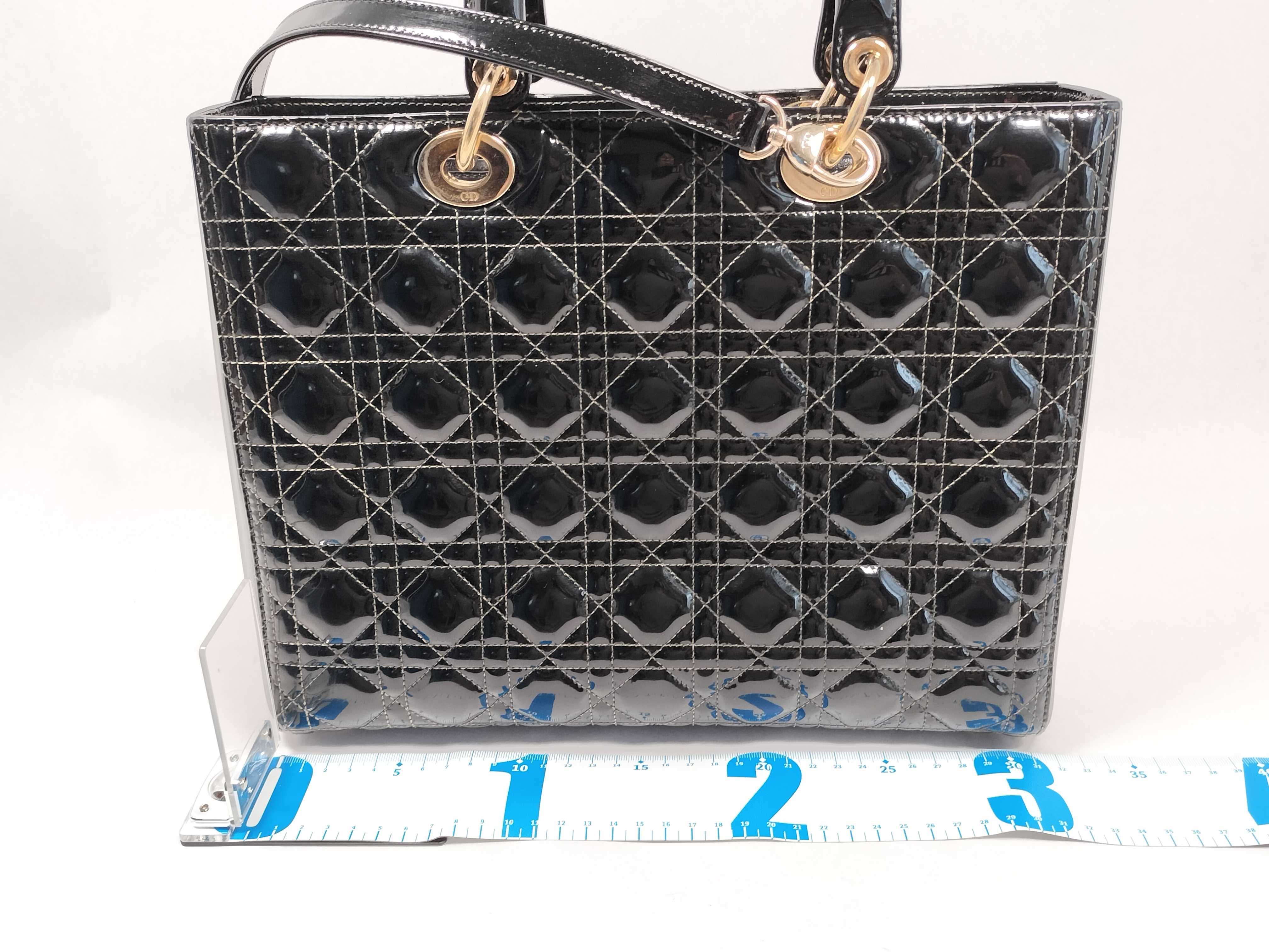 Lady Dior Christian Lady Cannage Large Patent Leather 2-Way Handbag Black Handbag — view 2
