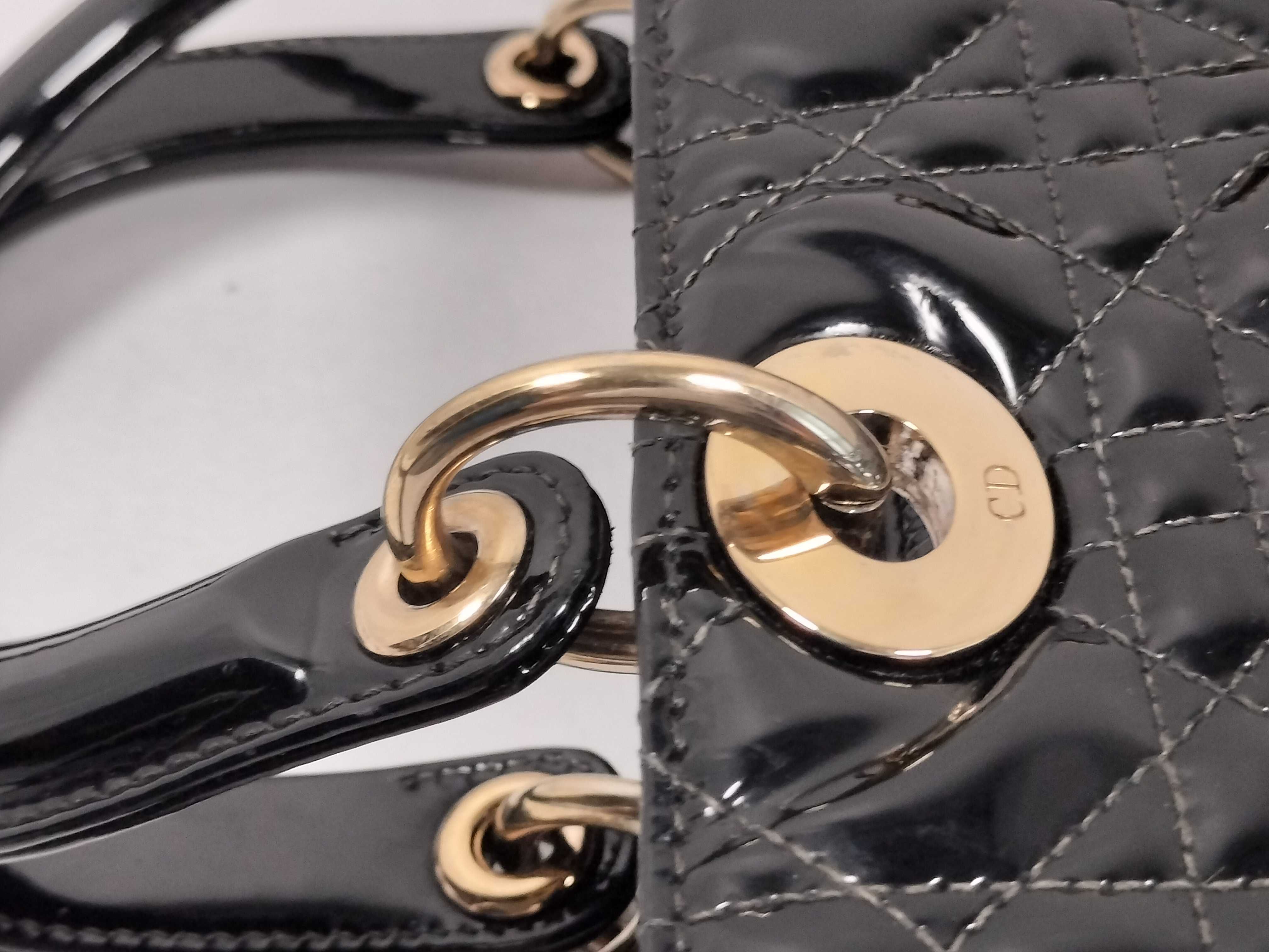 Lady Dior Christian Lady Cannage Large Patent Leather 2-Way Handbag Black Handbag — view 5