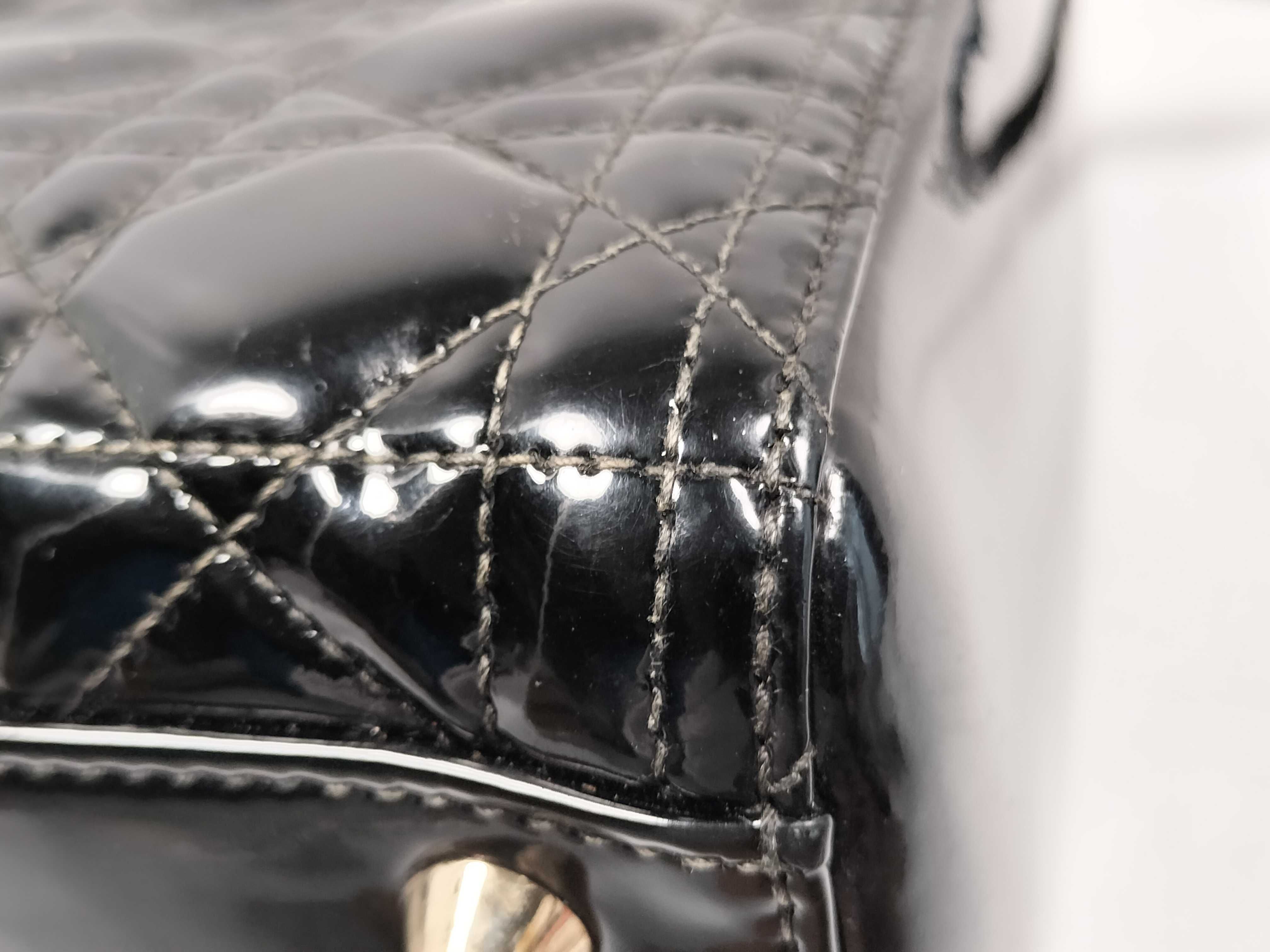 Lady Dior Christian Lady Cannage Large Patent Leather 2-Way Handbag Black Handbag — view 6