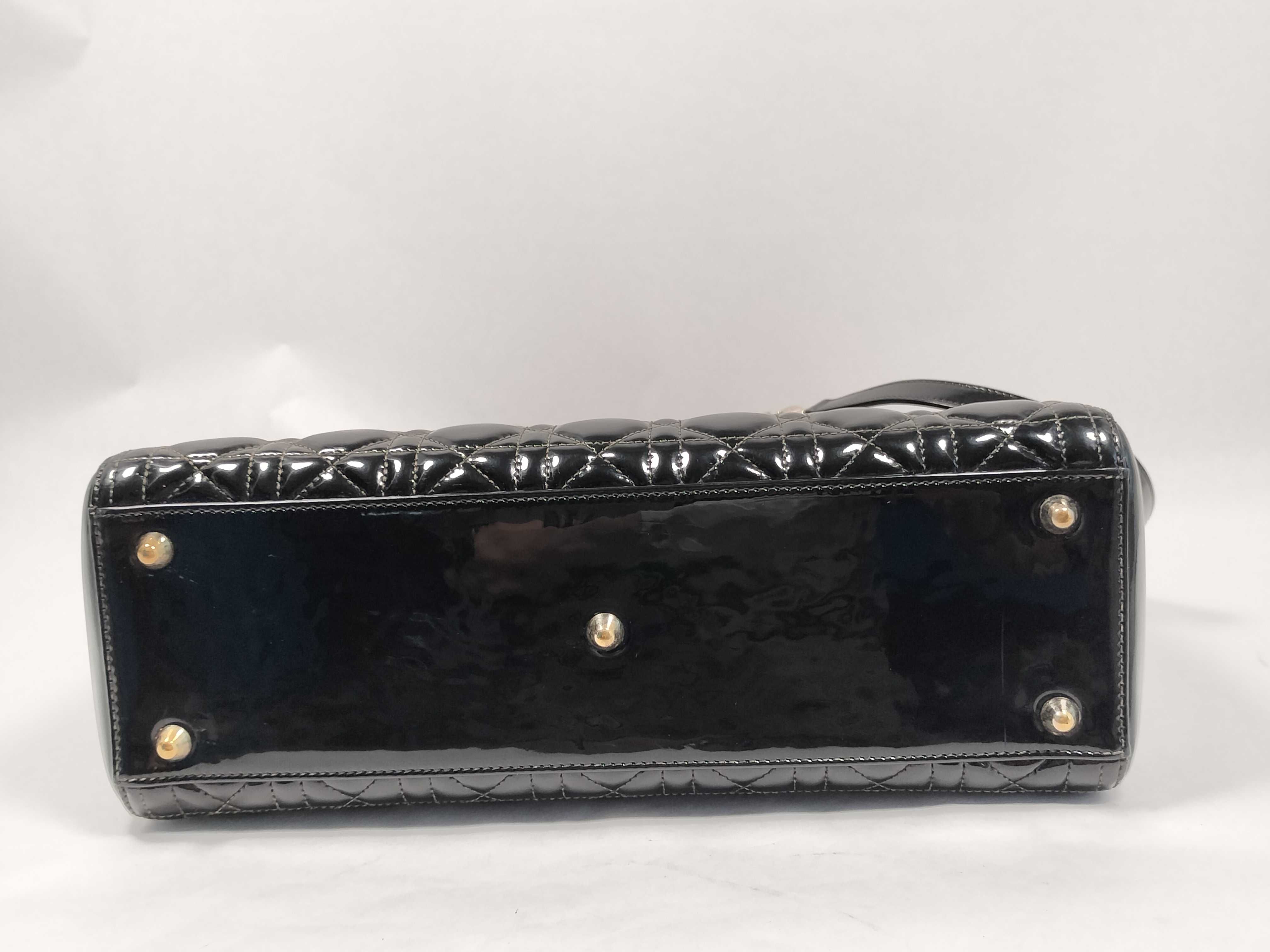 Lady Dior Christian Lady Cannage Large Patent Leather 2-Way Handbag Black Handbag — view 7