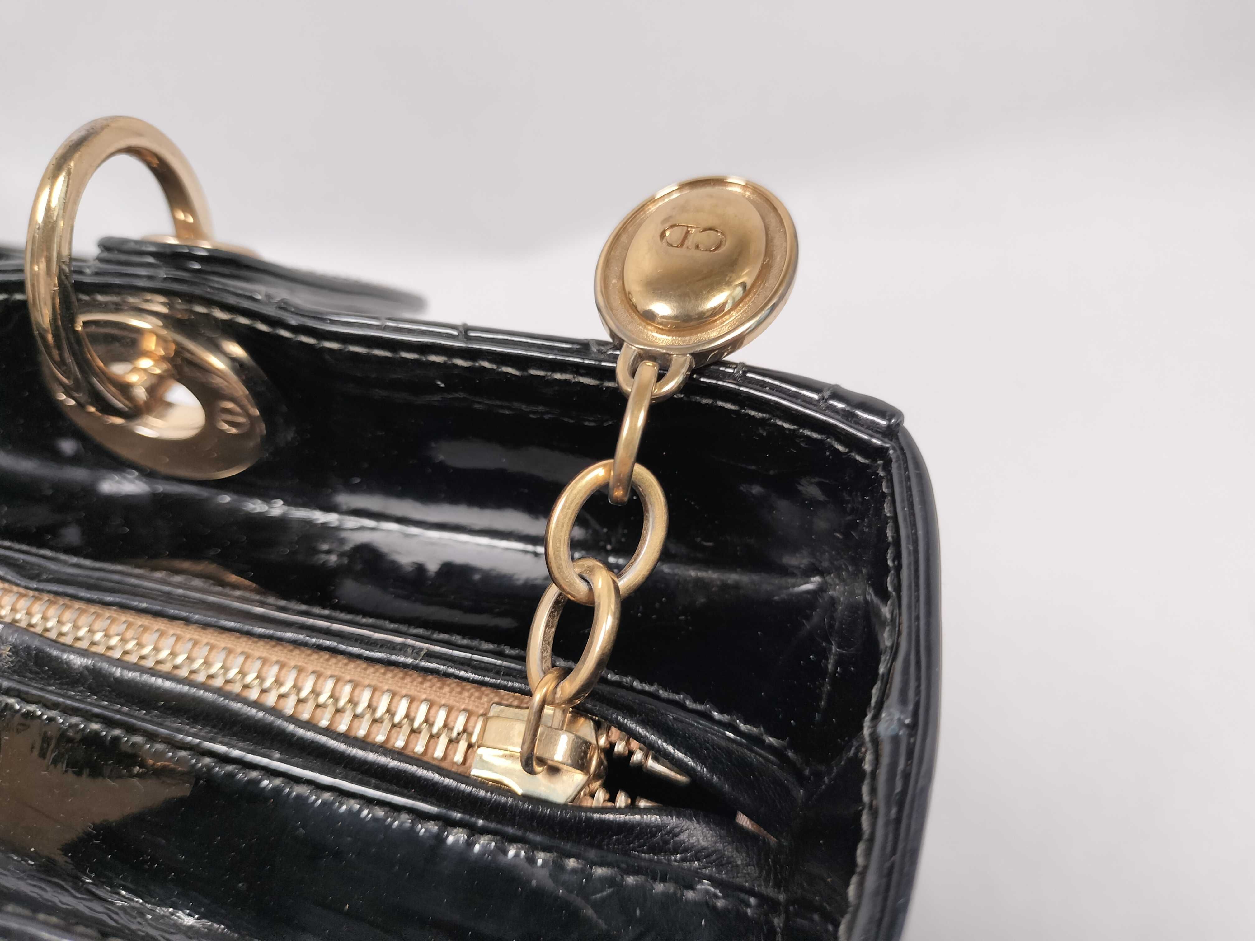 Lady Dior Christian Lady Cannage Large Patent Leather 2-Way Handbag Black Handbag — view 9