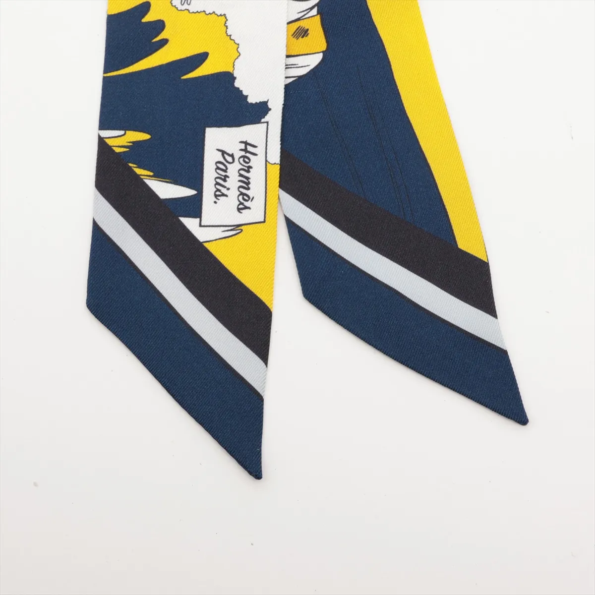 Twilly WOW scarf, silk, yellow, some wear, snags, fraying. — view 2