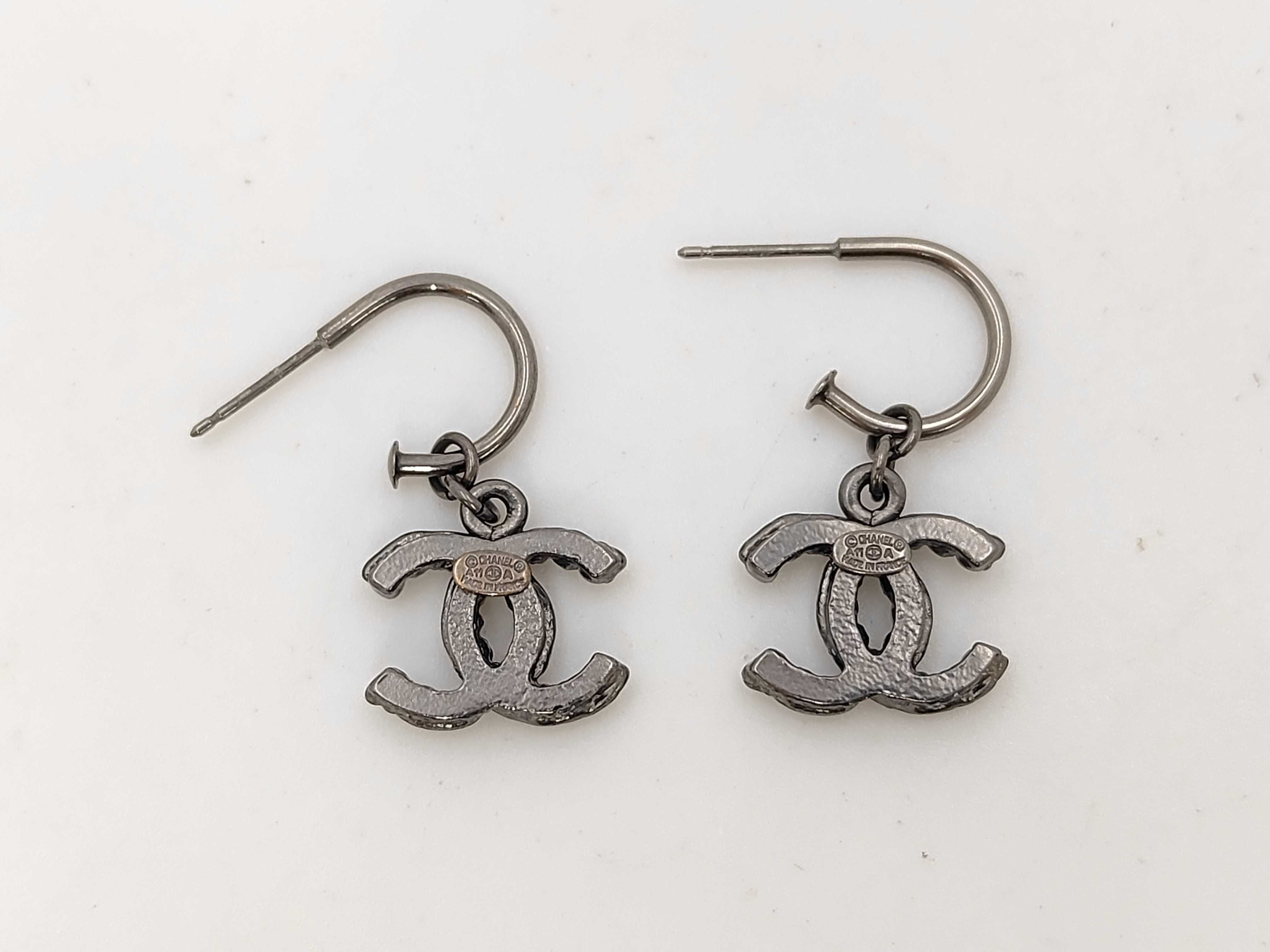 Earrings with Silver Hardware and Black CC Logo (A11A) — view 2