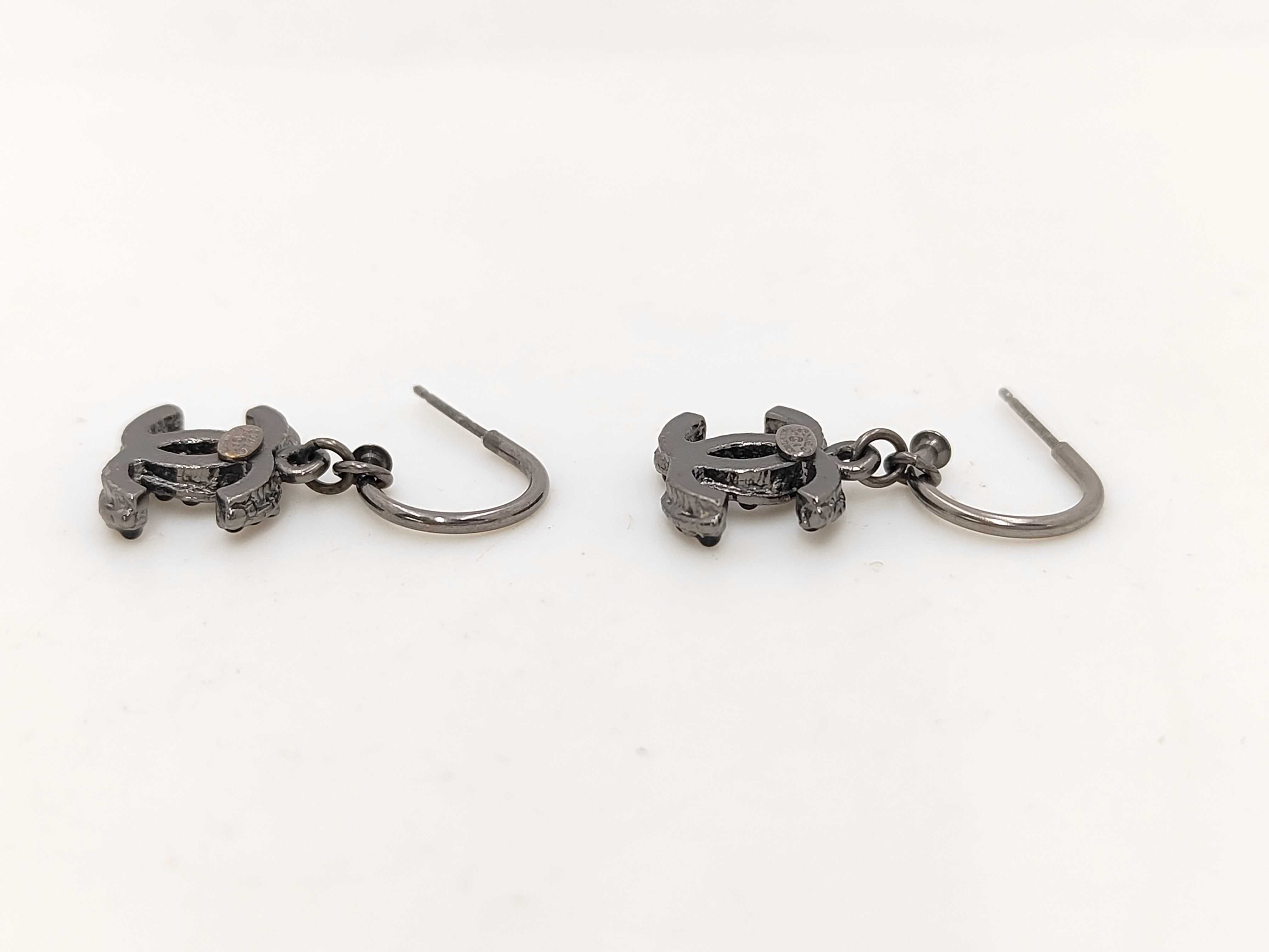 Earrings with Silver Hardware and Black CC Logo (A11A) — view 3