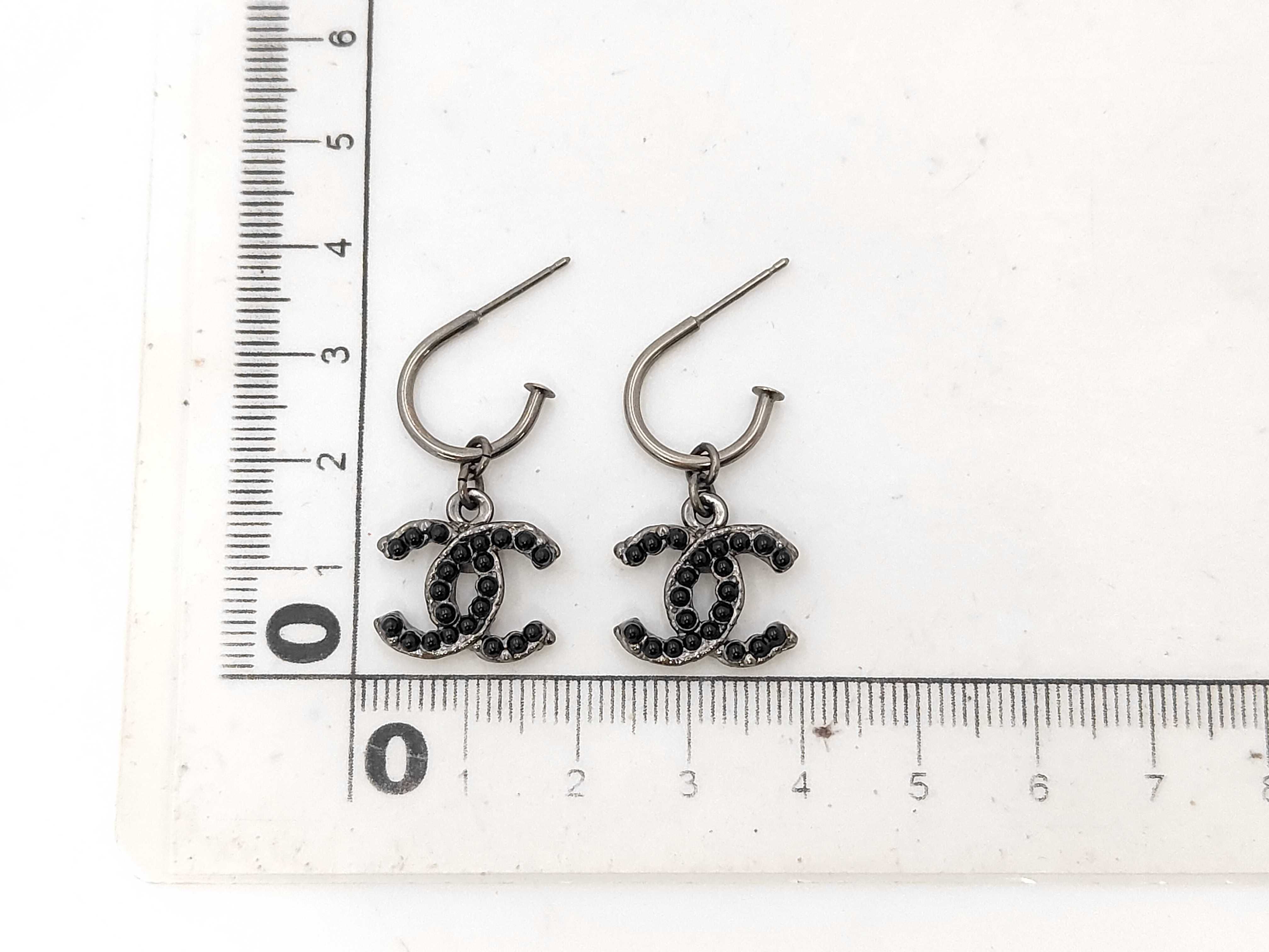Earrings with Silver Hardware and Black CC Logo (A11A) — view 8
