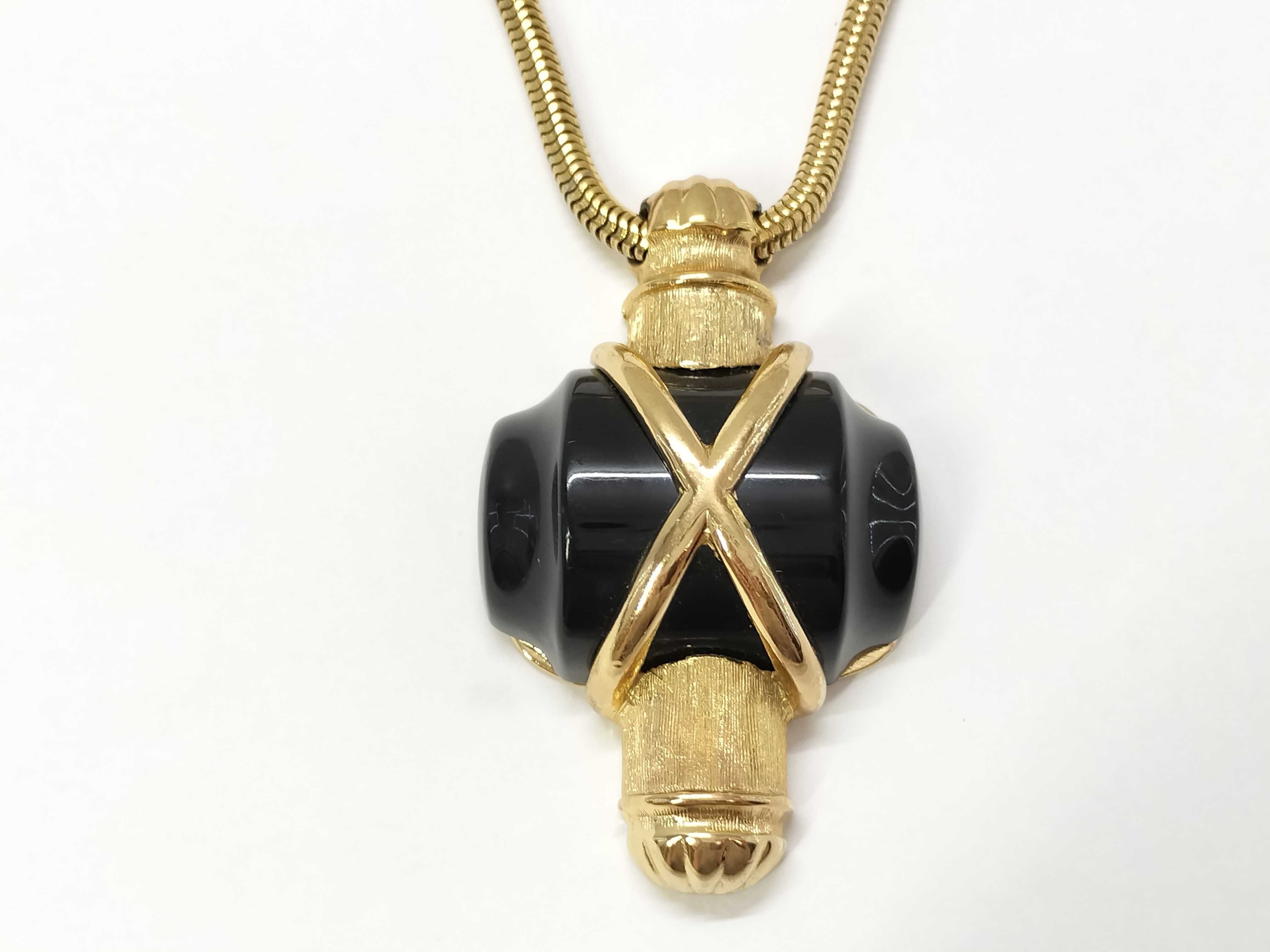Vintage Long Necklace, Gold and Black Necklace