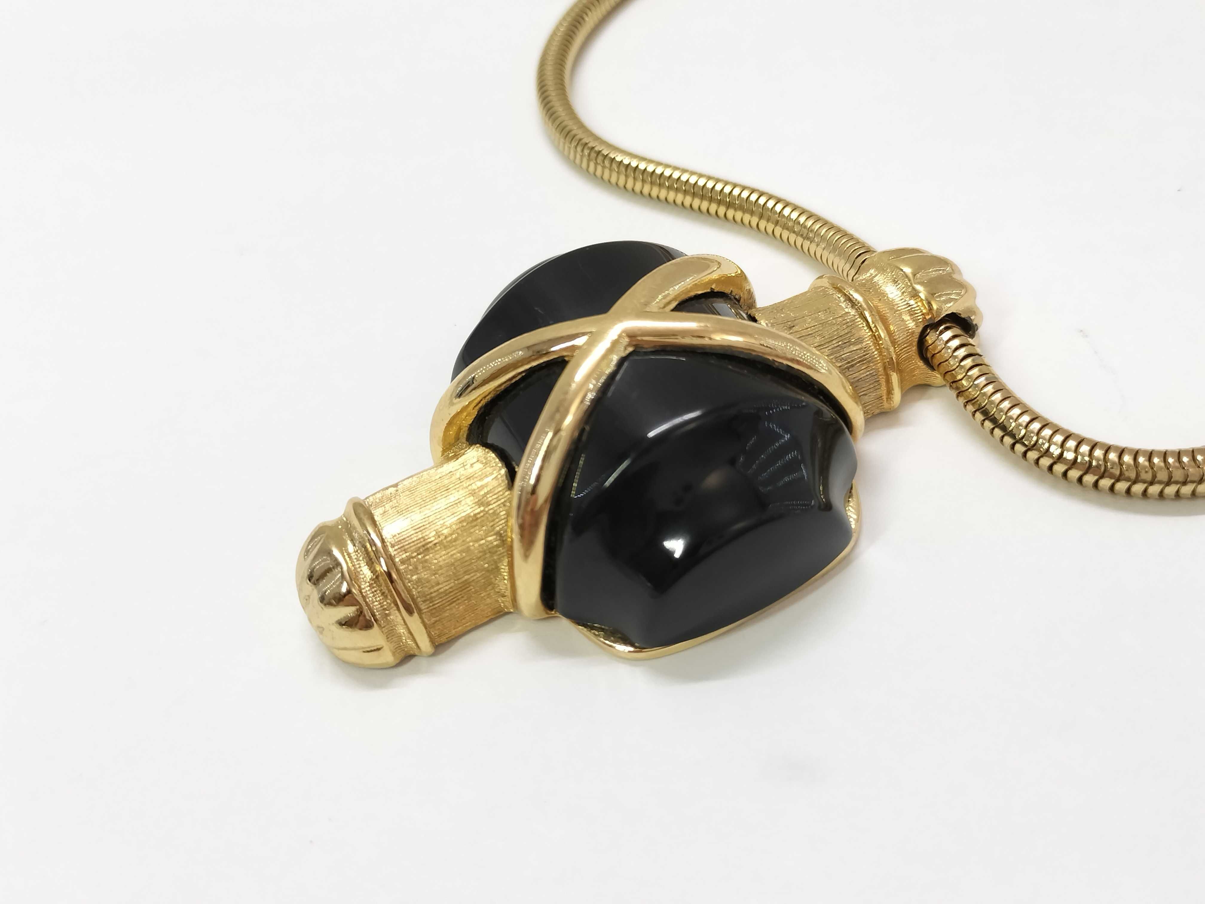 Vintage Long Necklace, Gold and Black Necklace — view 3