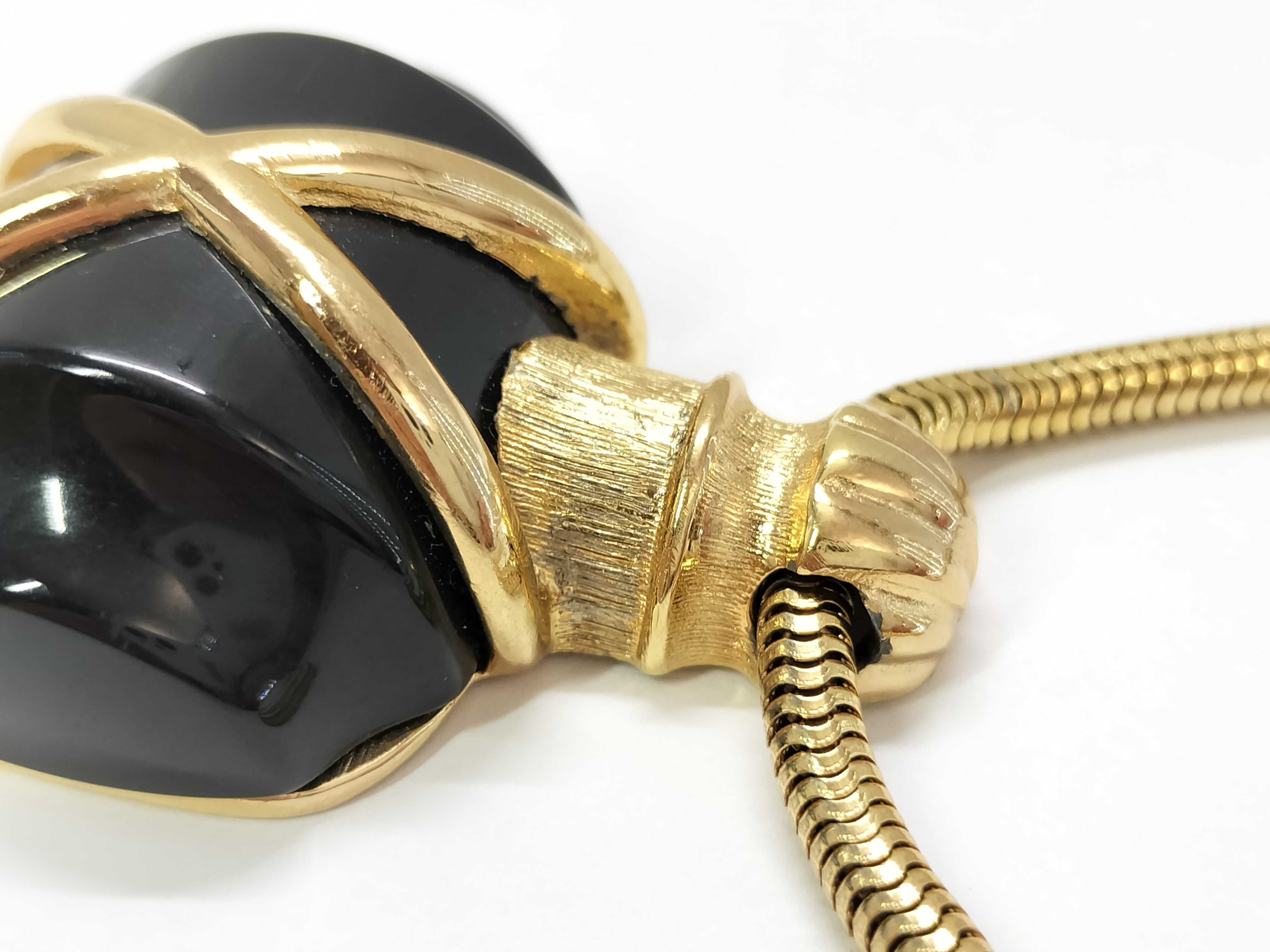 Vintage Long Necklace, Gold and Black Necklace — view 9