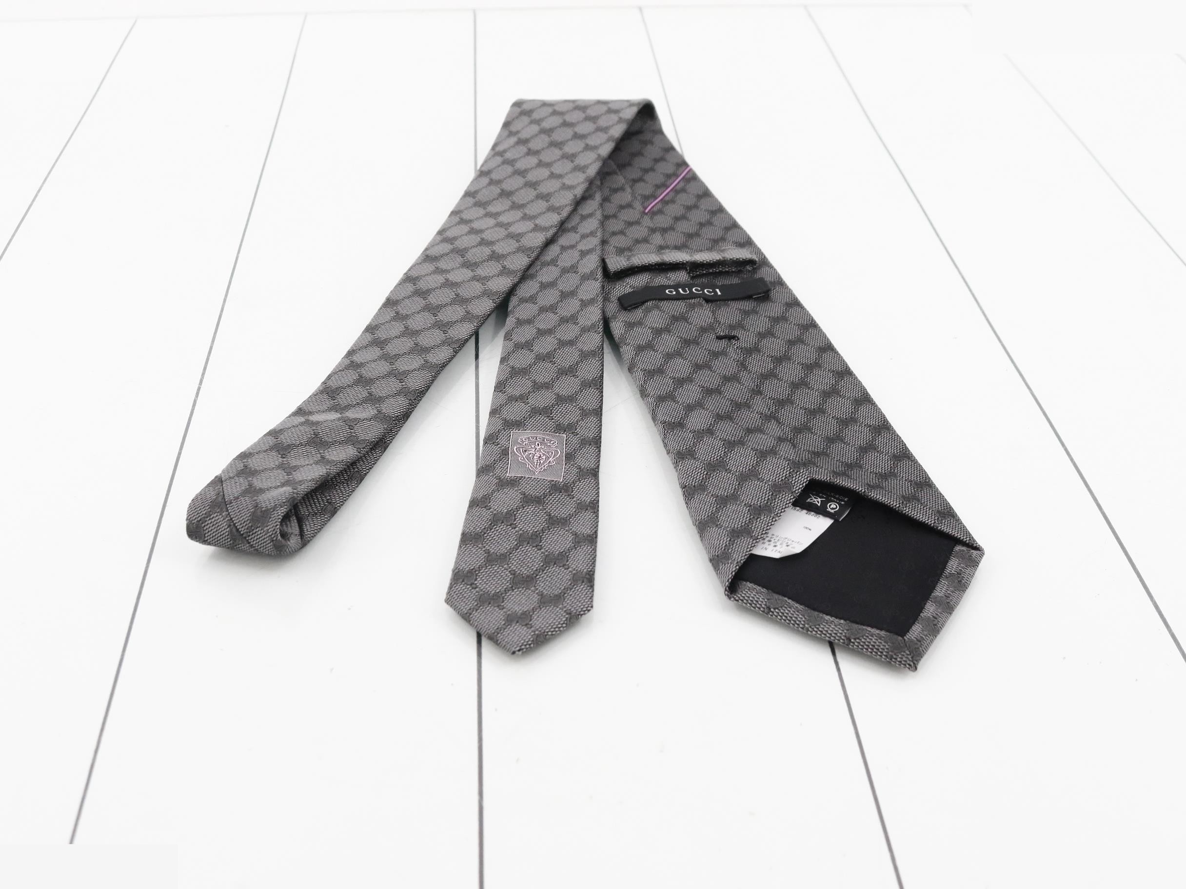 Silk necktie, GG pattern, Gray x Black — view 2