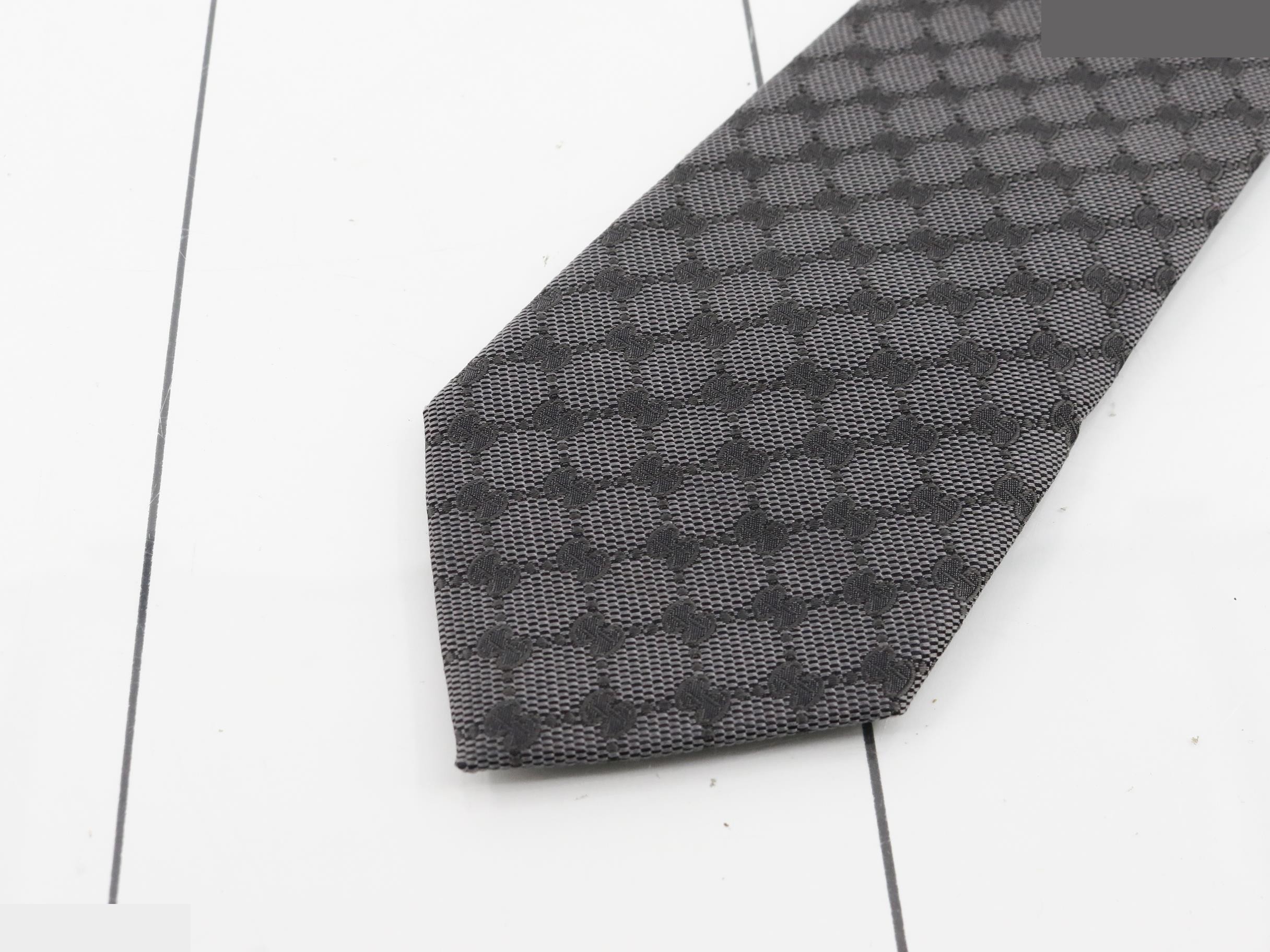 Silk necktie, GG pattern, Gray x Black — view 3