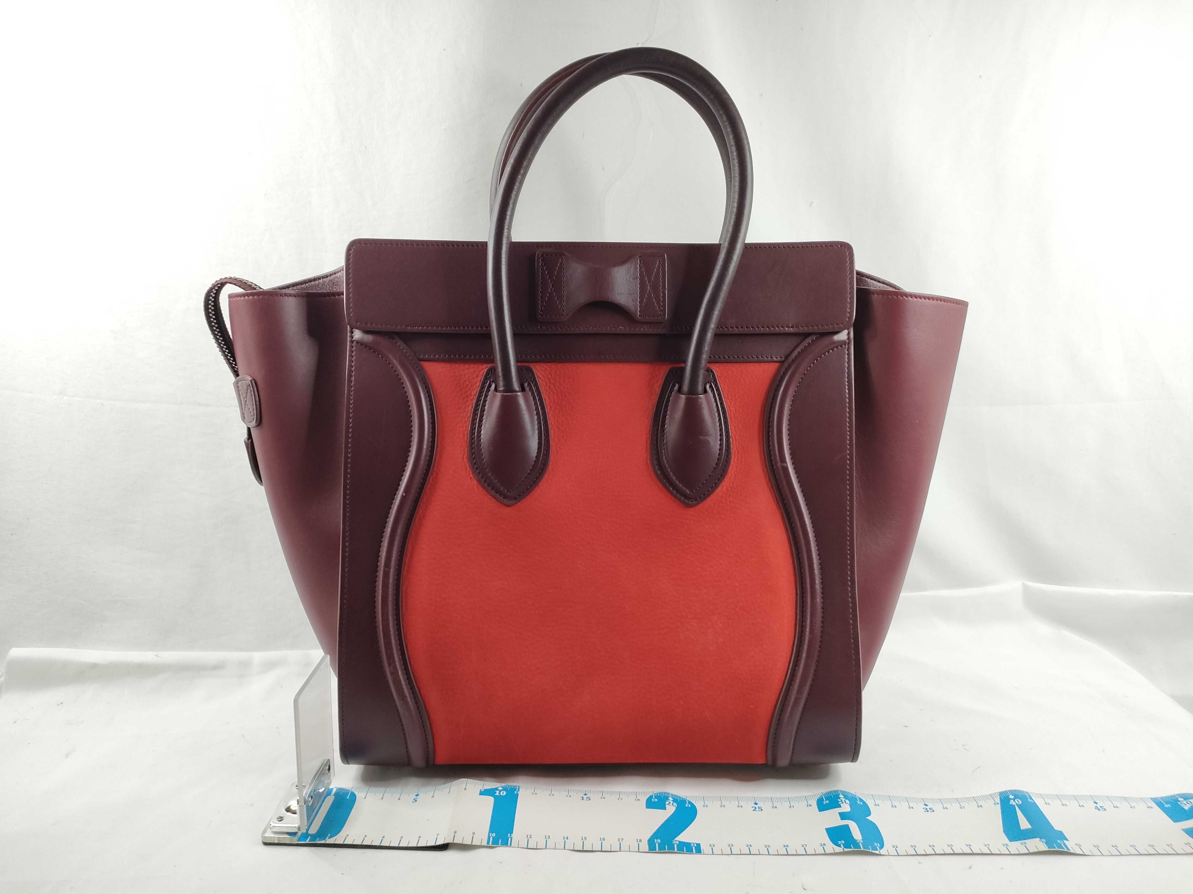 FR- Luggage Medium Shopper Leather Handbag Bordeaux x Orange Tote Bag — view 2