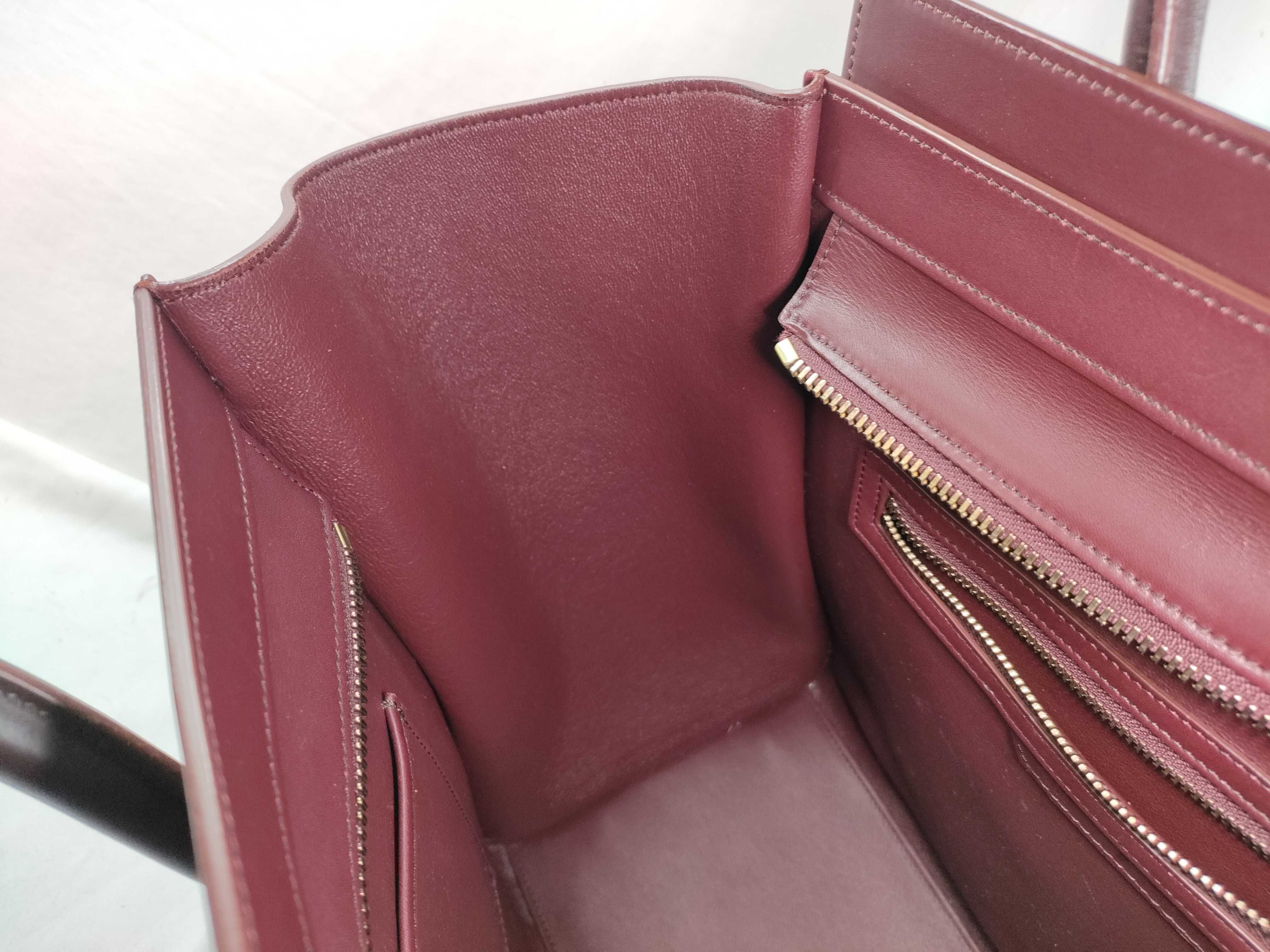 FR- Luggage Medium Shopper Leather Handbag Bordeaux x Orange Tote Bag — view 11