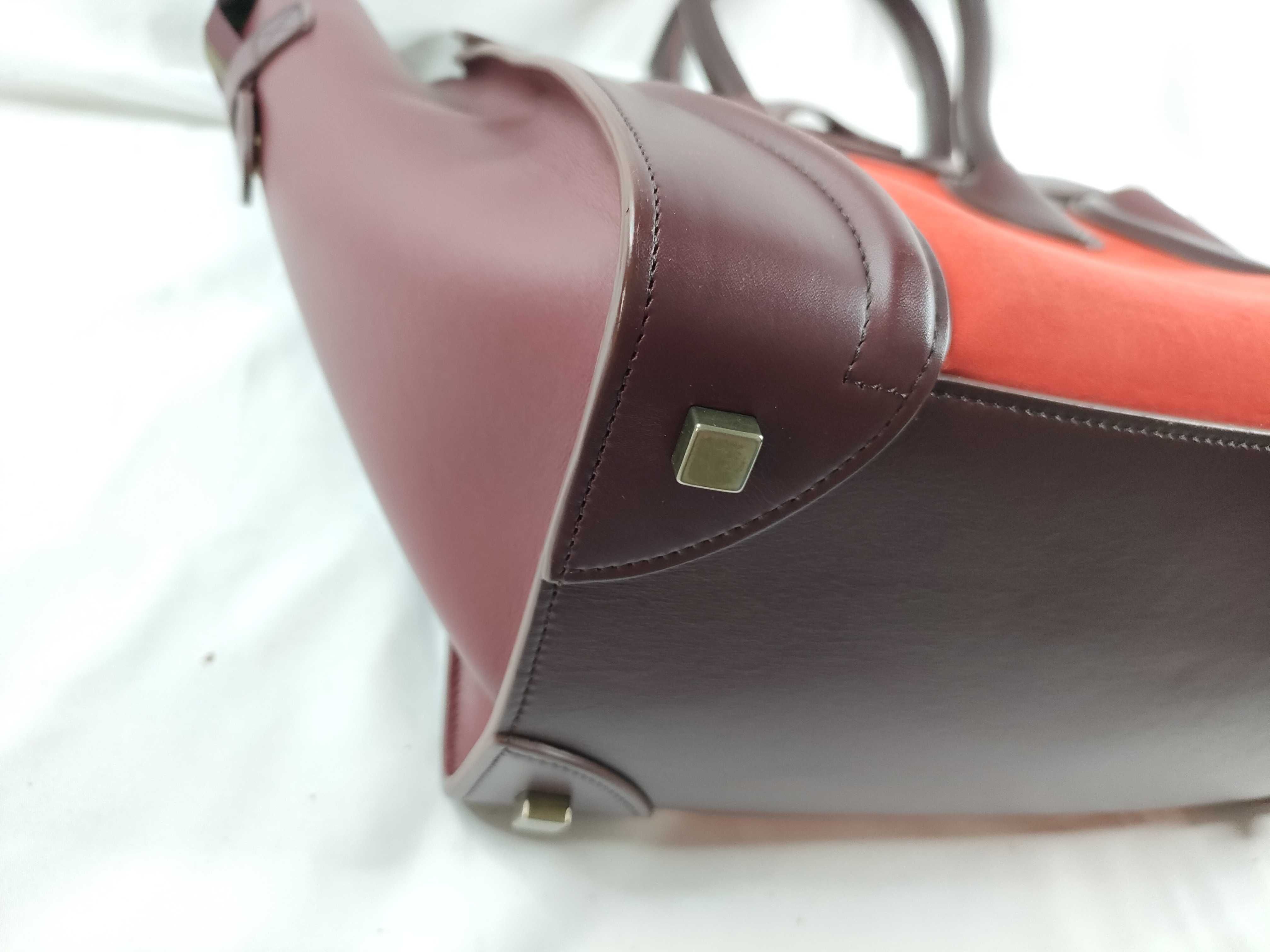 FR- Luggage Medium Shopper Leather Handbag Bordeaux x Orange Tote Bag — view 3