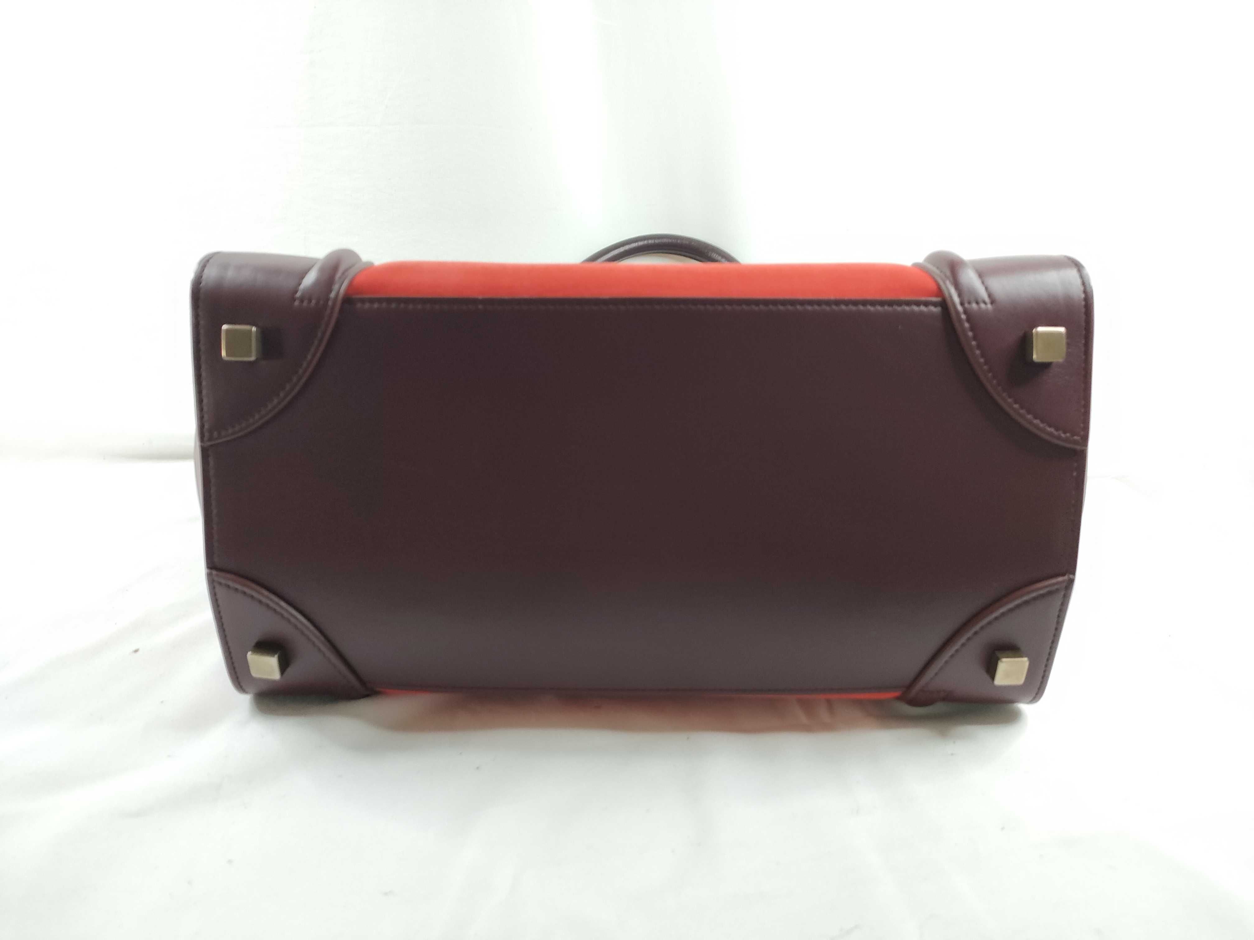 FR- Luggage Medium Shopper Leather Handbag Bordeaux x Orange Tote Bag — view 4