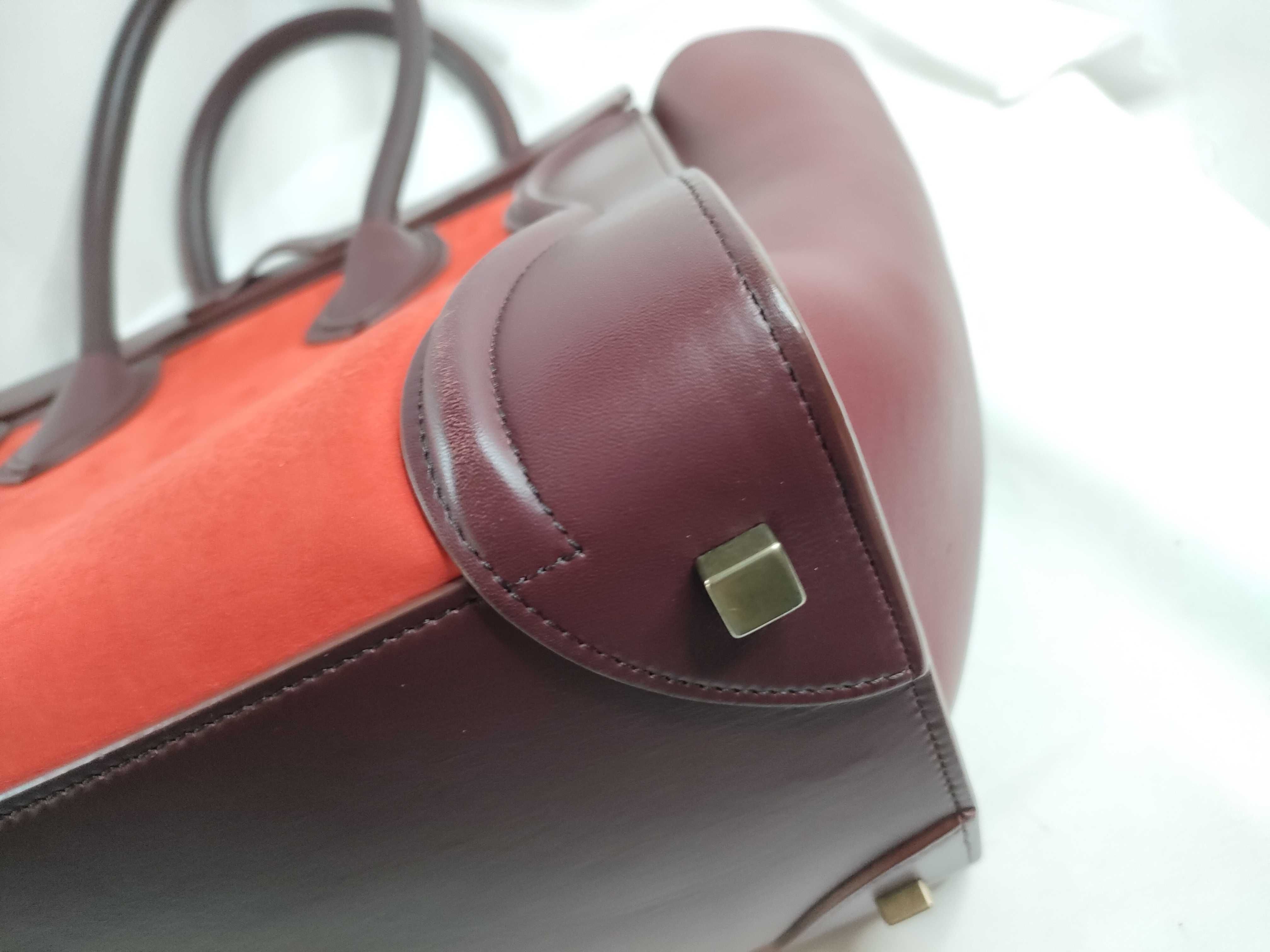 FR- Luggage Medium Shopper Leather Handbag Bordeaux x Orange Tote Bag — view 5