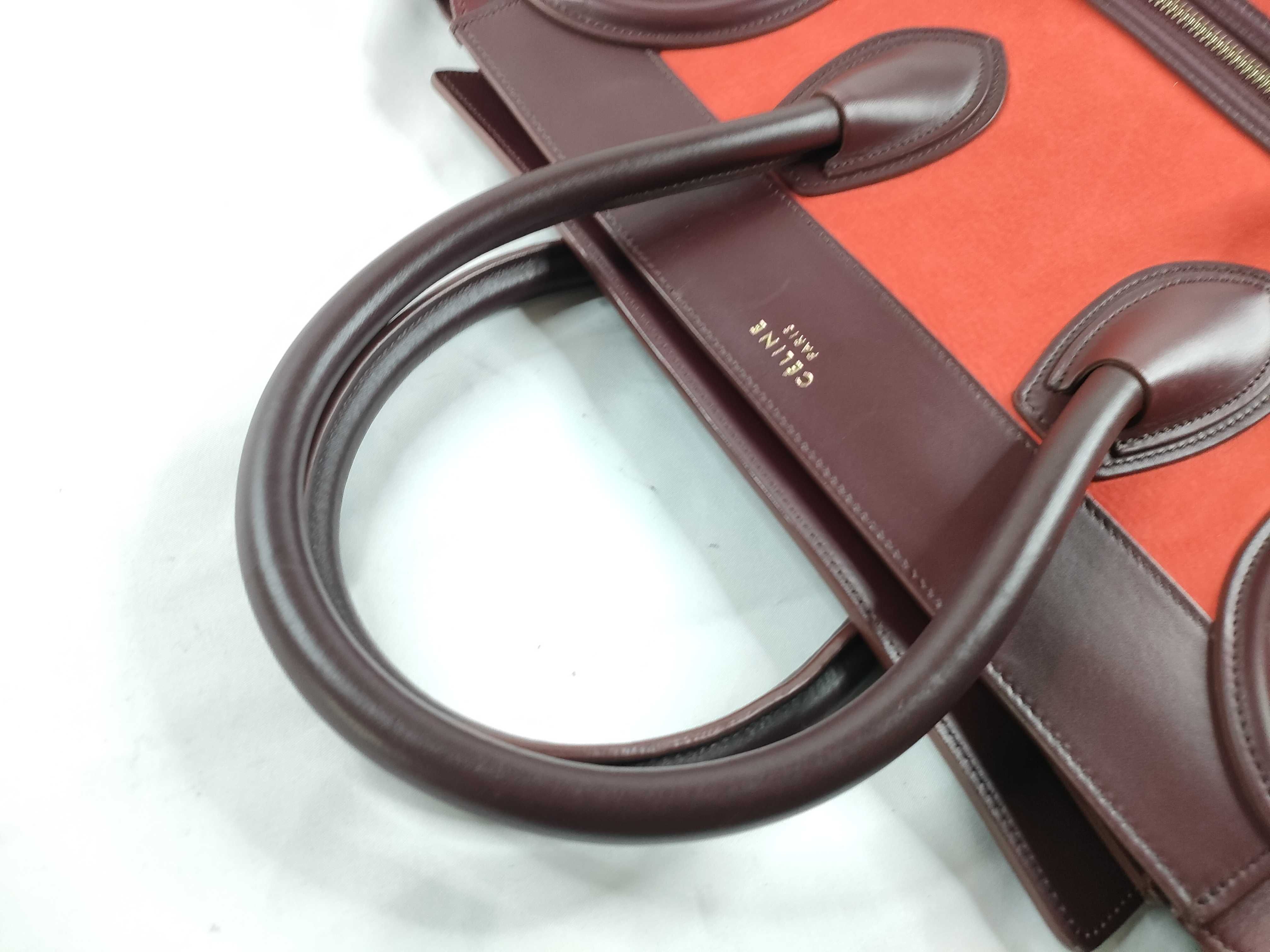 FR- Luggage Medium Shopper Leather Handbag Bordeaux x Orange Tote Bag — view 6
