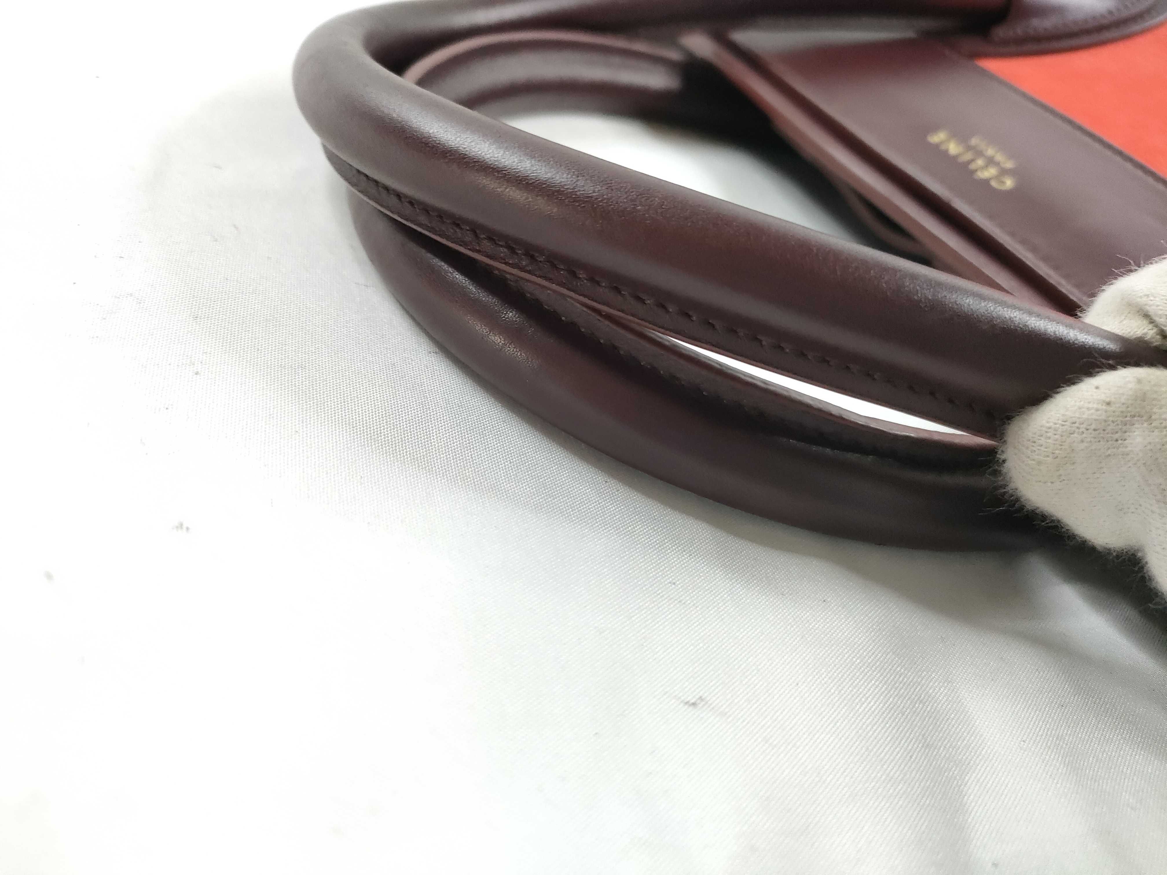 FR- Luggage Medium Shopper Leather Handbag Bordeaux x Orange Tote Bag — view 7