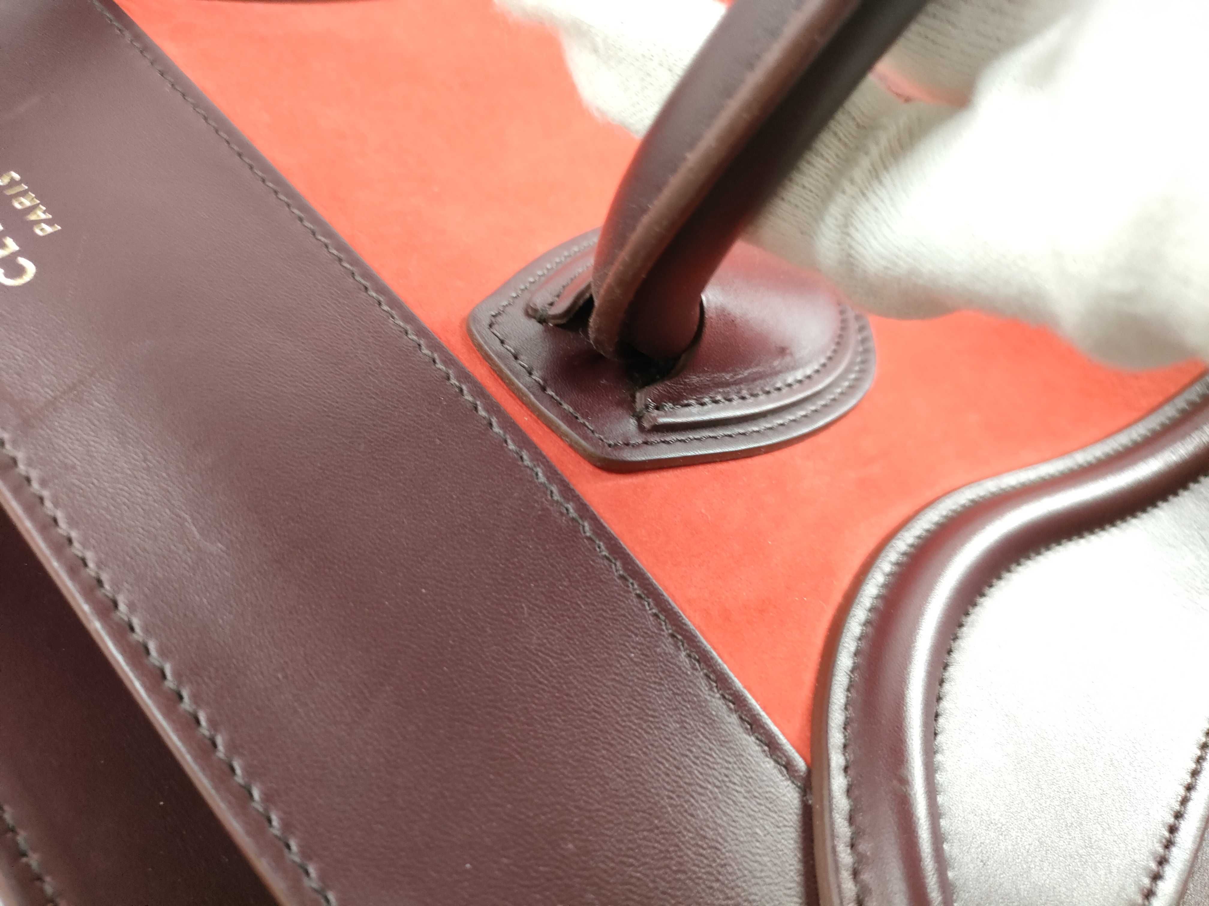 FR- Luggage Medium Shopper Leather Handbag Bordeaux x Orange Tote Bag — view 8