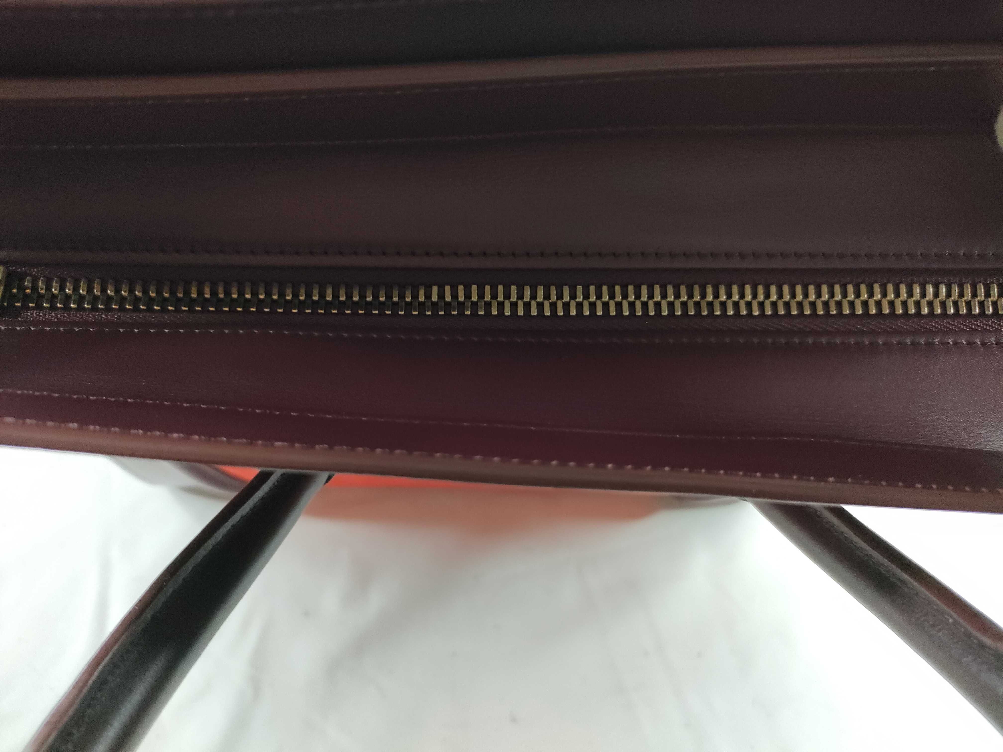 FR- Luggage Medium Shopper Leather Handbag Bordeaux x Orange Tote Bag — view 9