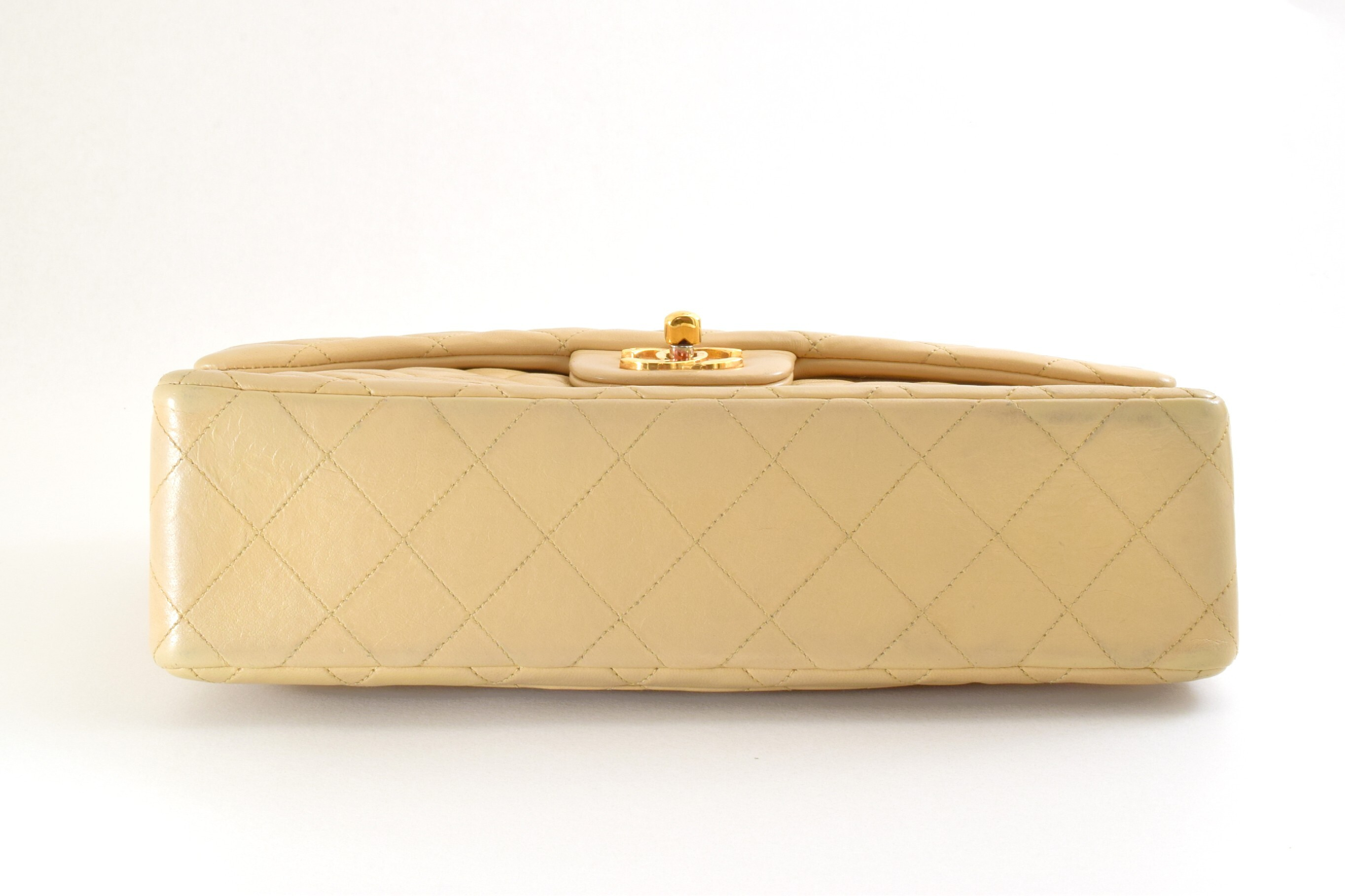 Matelassé Double Chain Double Flap Beige Lambskin Shoulder Bag — view 4
