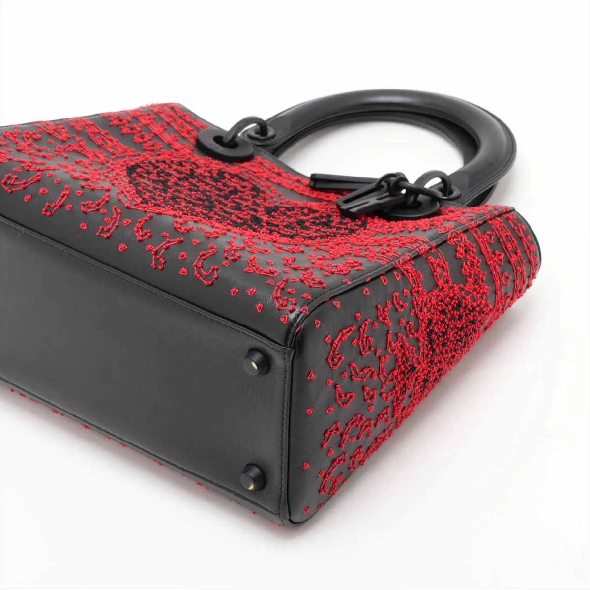Lady Dior Leather x Bead 2-Way Handbag, Black — view 3