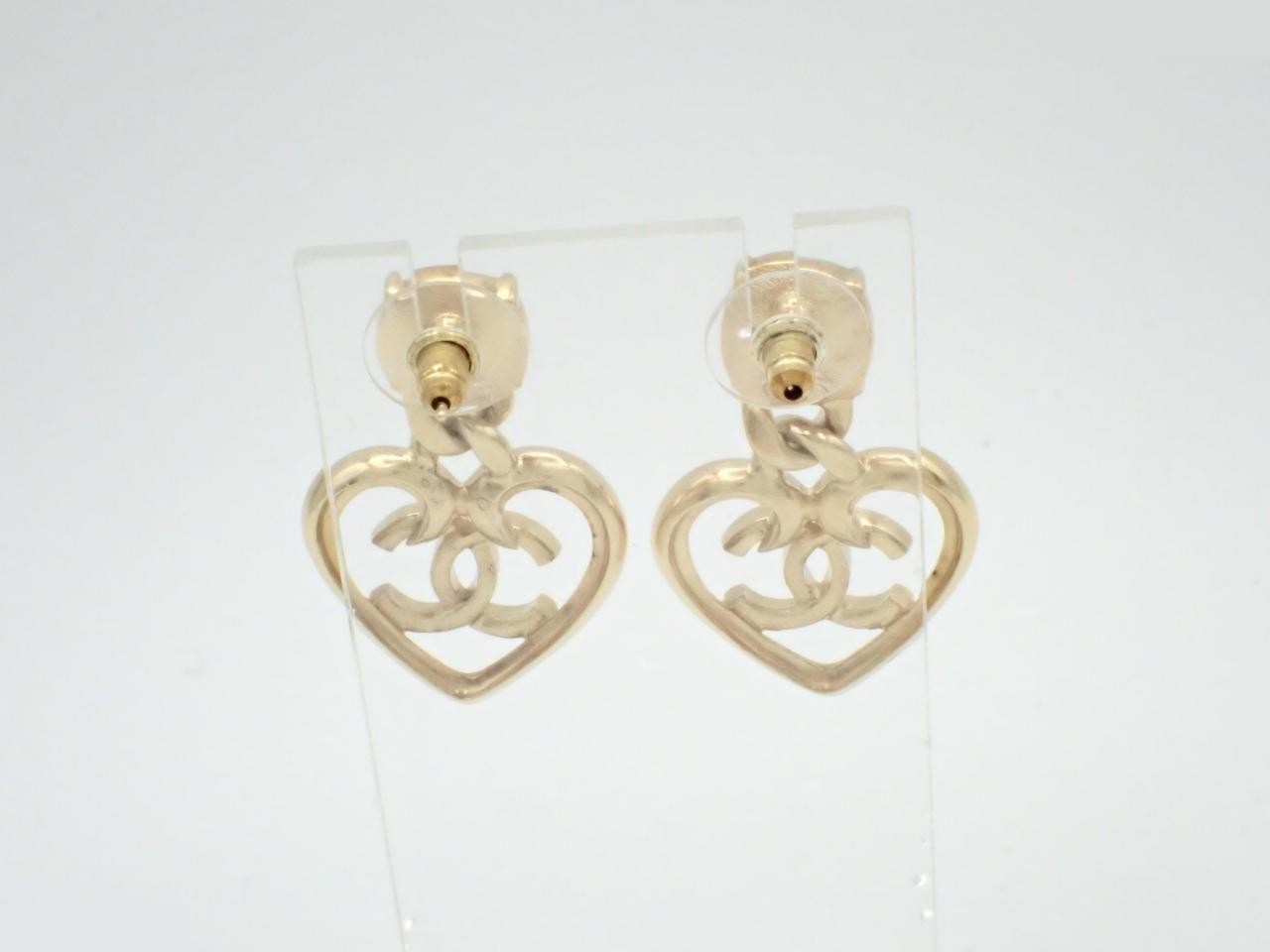 earrings, C23C, Coco Mark, heart design, pink stone, 4cm in height. — view 2