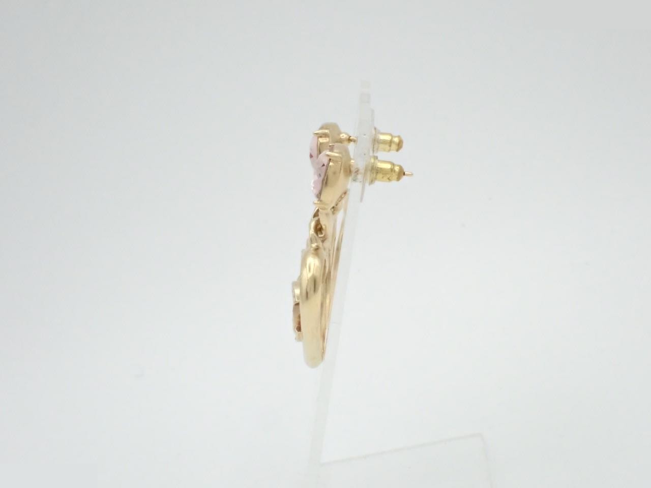 earrings, C23C, Coco Mark, heart design, pink stone, 4cm in height. — view 3