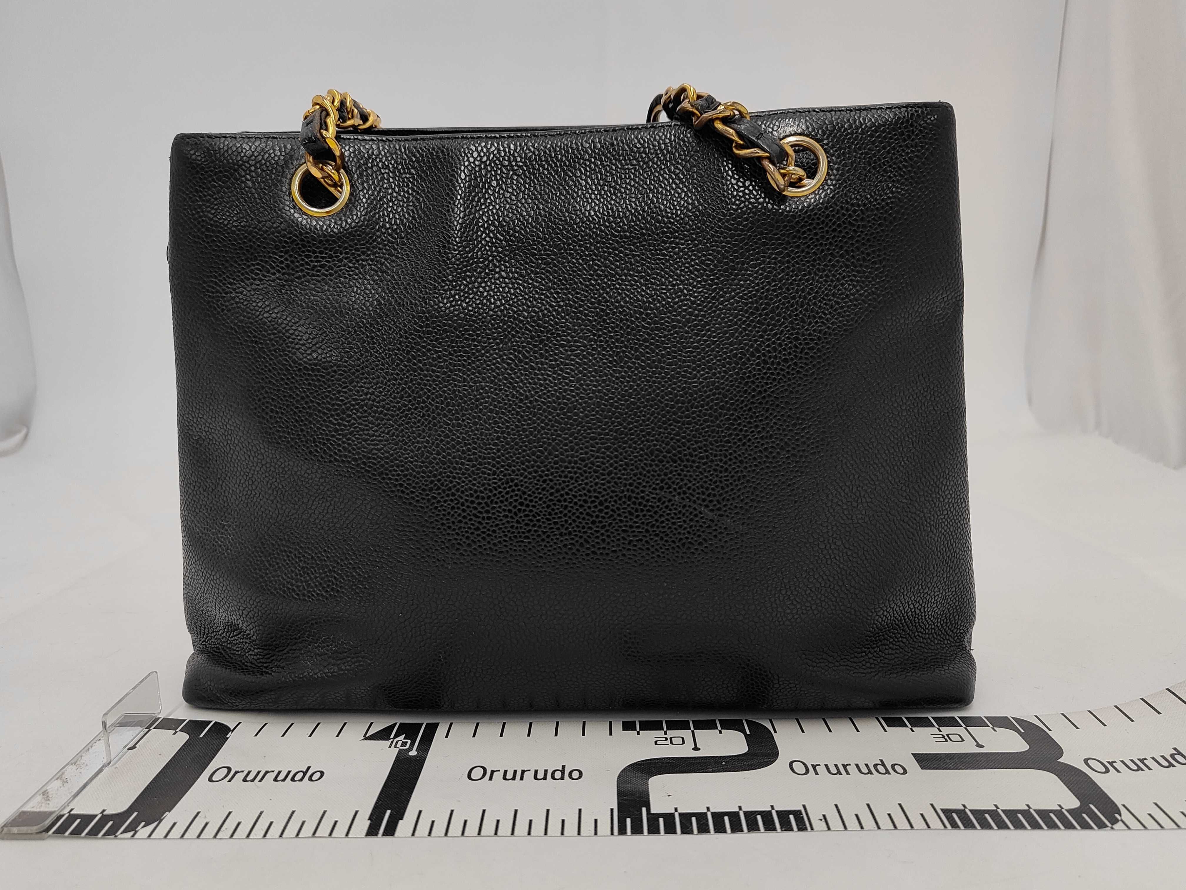 Caviar Skin Chain Tote Black Shoulder Bag — view 2