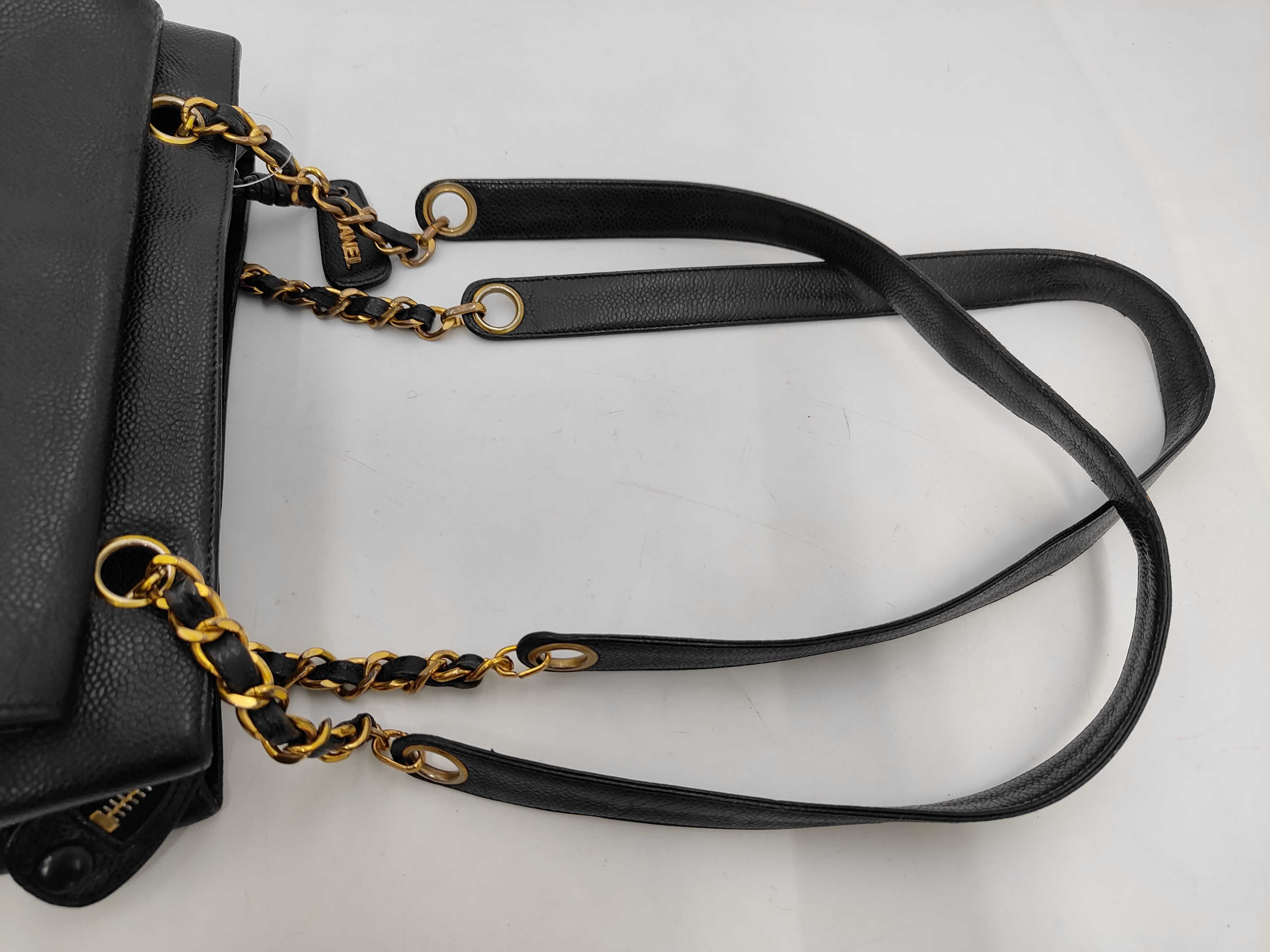 Caviar Skin Chain Tote Black Shoulder Bag — view 5
