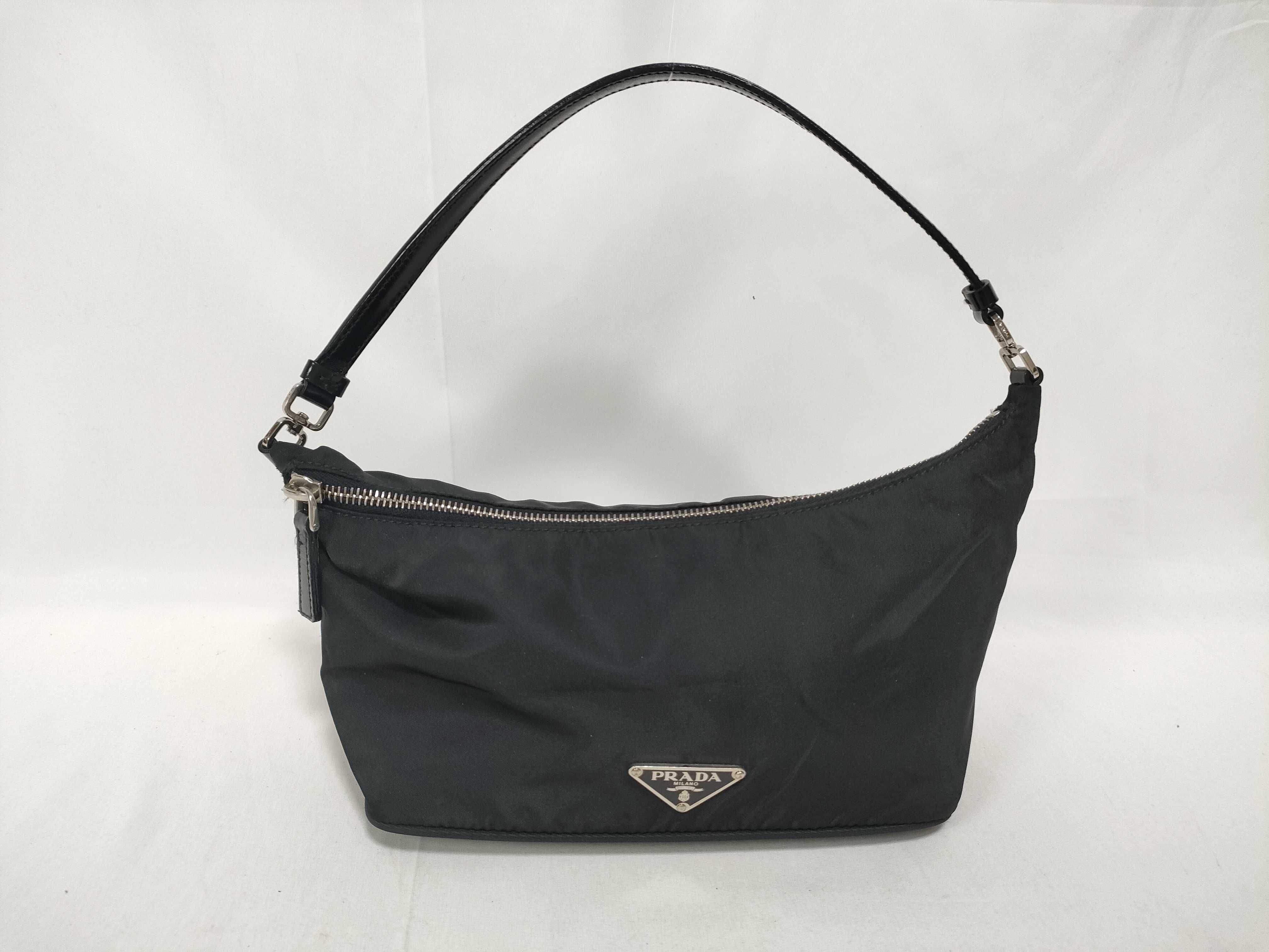 handbag pouch with triangular logo, black handbag