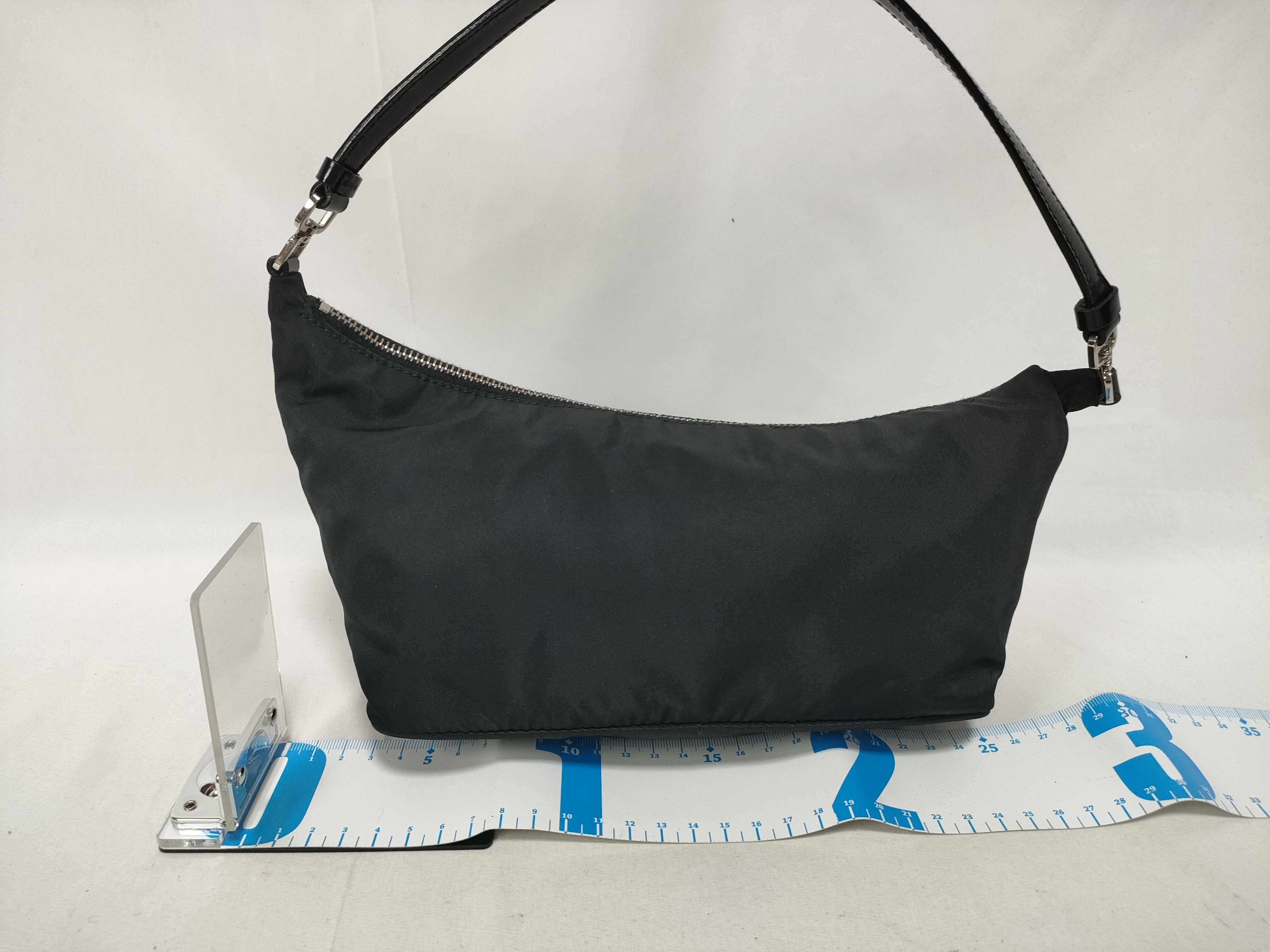 handbag pouch with triangular logo, black handbag — view 2