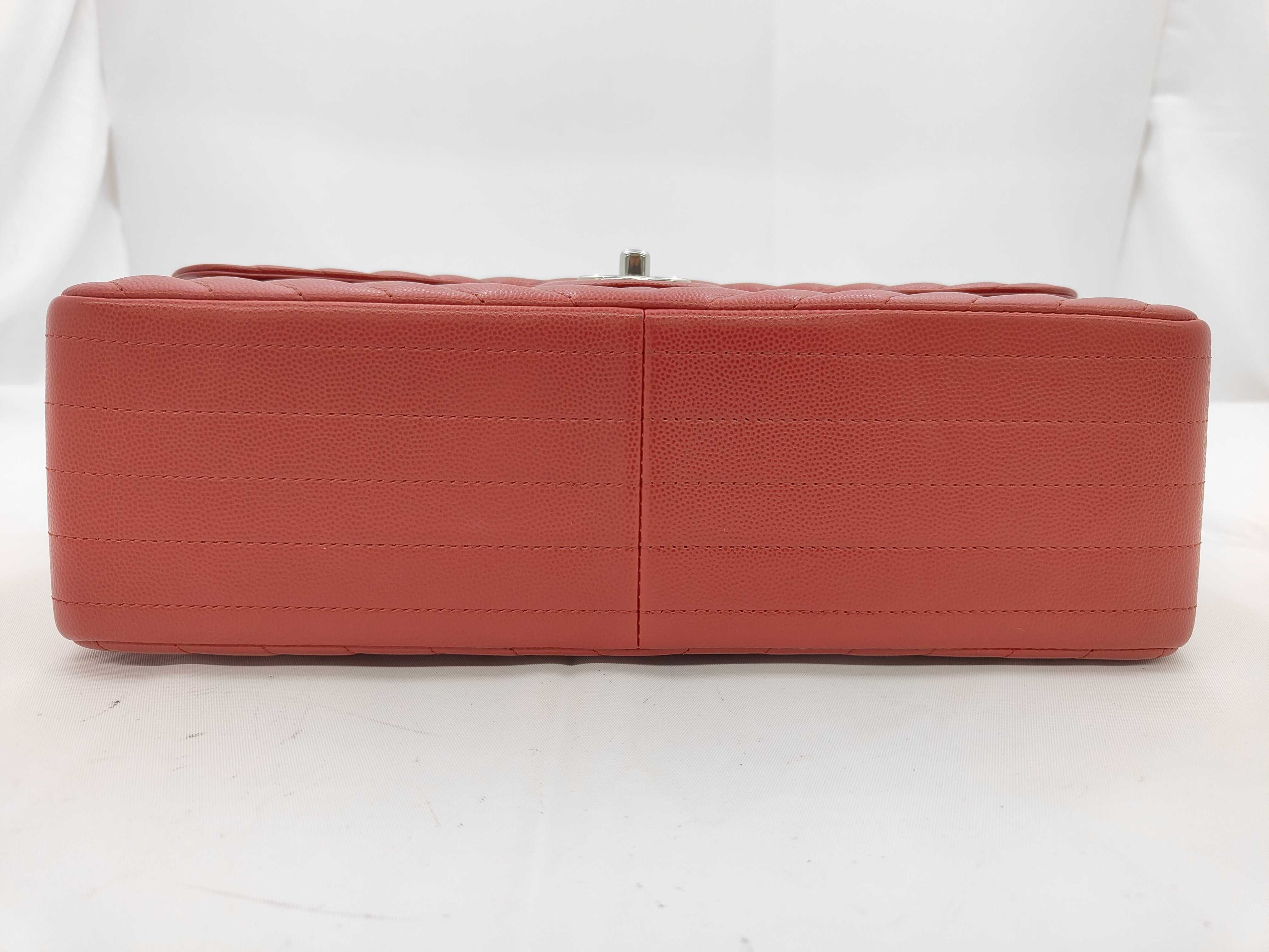 Matelassé 30 Double Flap V-Stitch Chain Shoulder Bag, Caviar Leather, Red — view 5