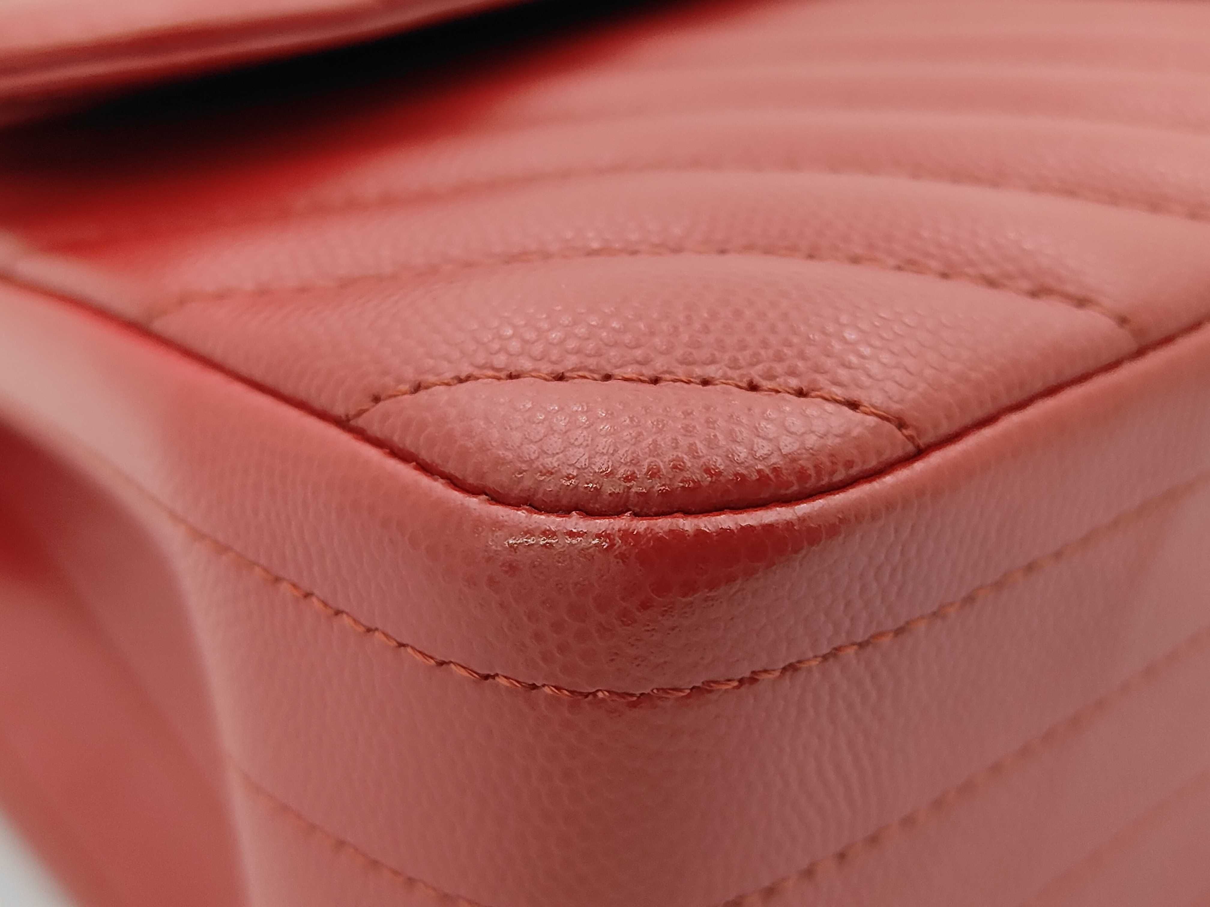 Matelassé 30 Double Flap V-Stitch Chain Shoulder Bag, Caviar Leather, Red — view 6