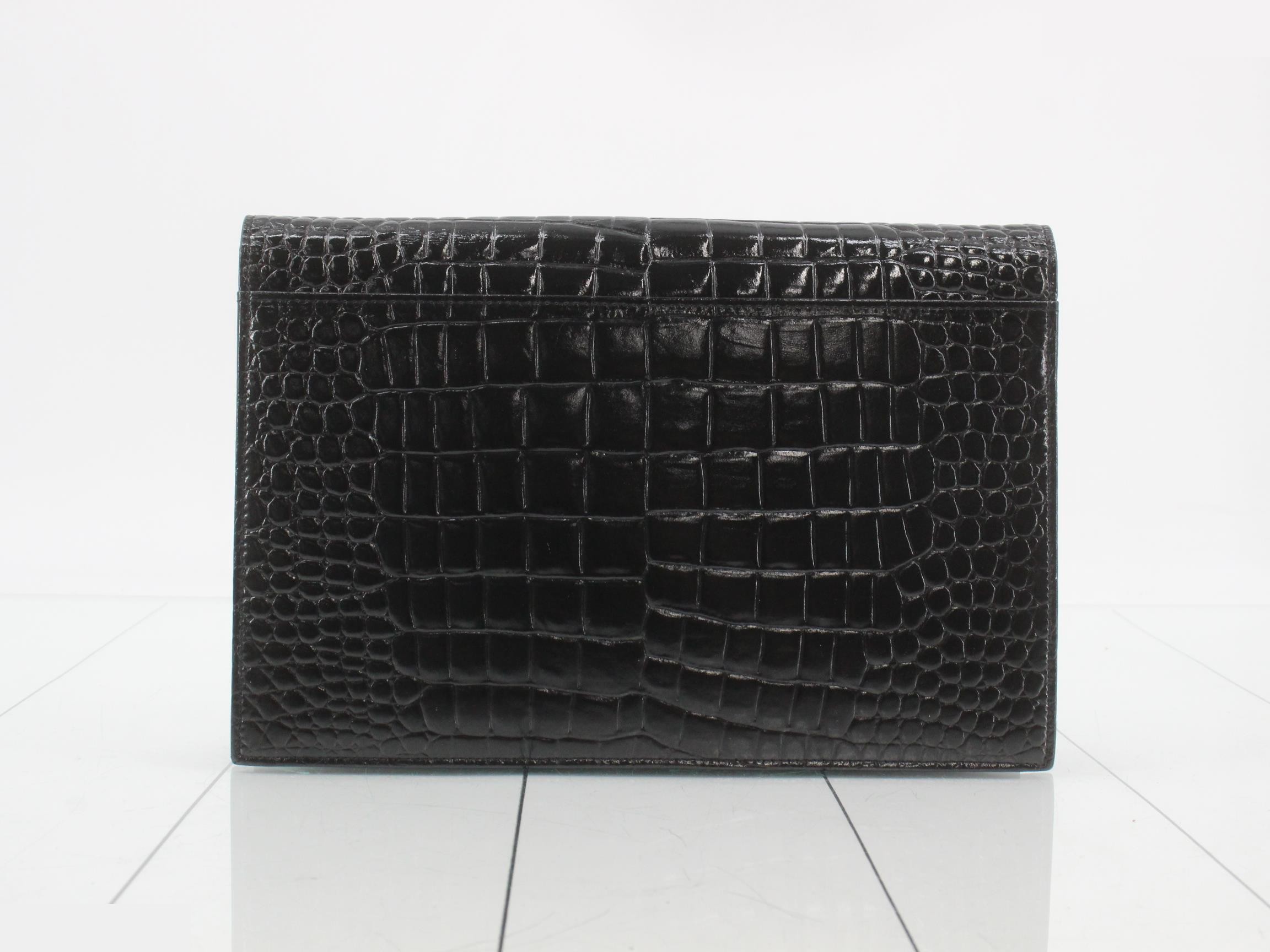 Enamel crocodile embossed clutch bag — view 2