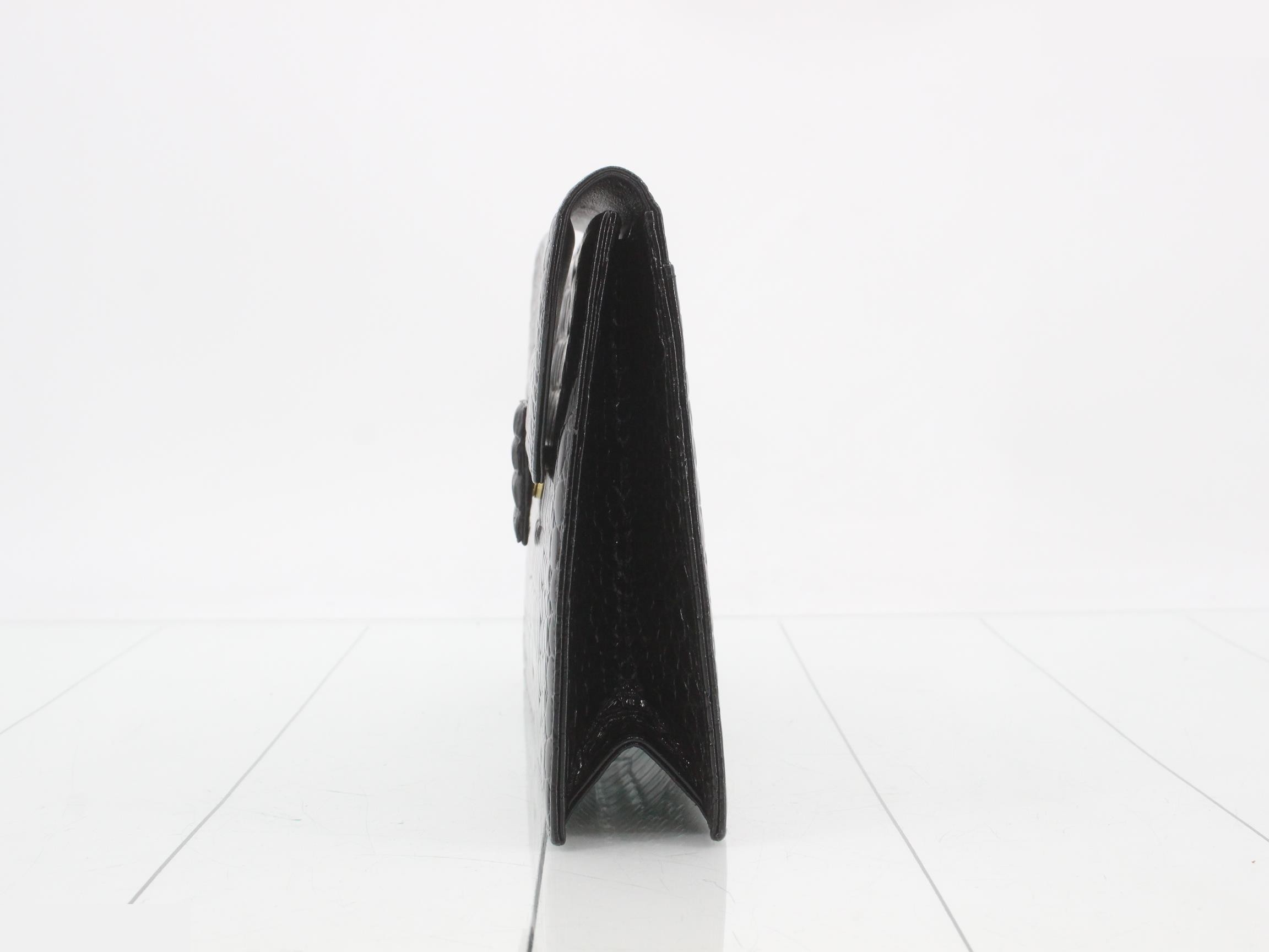 Enamel crocodile embossed clutch bag — view 3