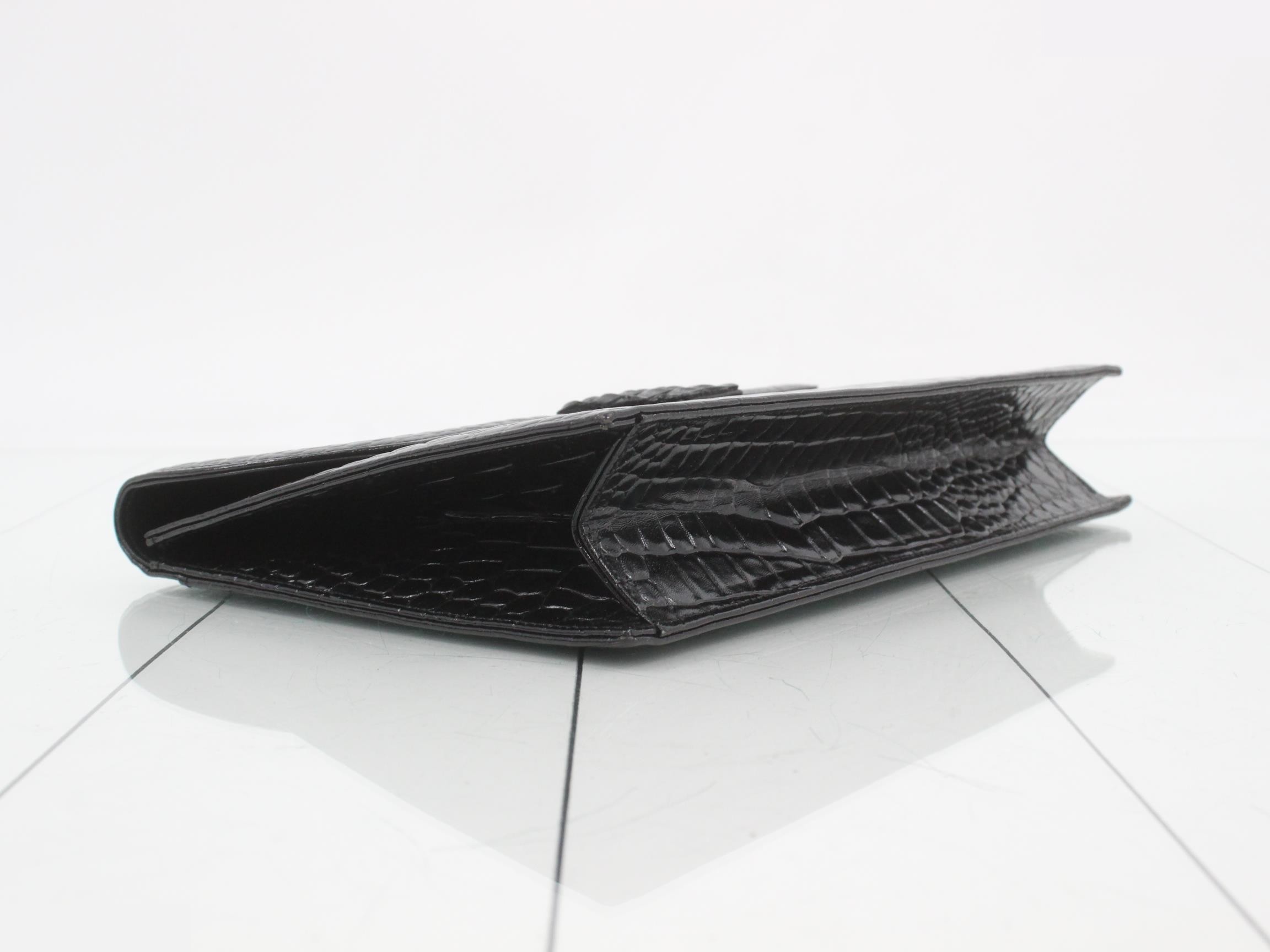 Enamel crocodile embossed clutch bag — view 5