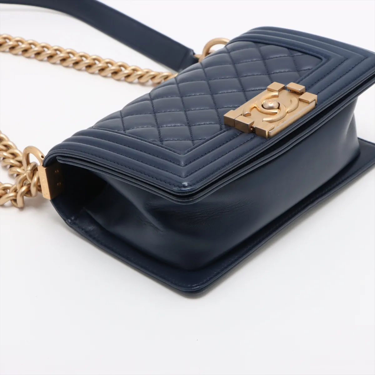 Boy Chanel 20 Small Lambskin Chain Shoulder Bag Blue Gold Hardware 24753073 24th Series A67085 — view 4